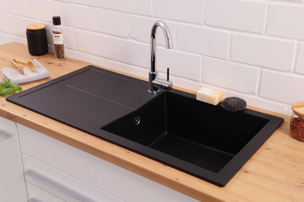 Spüle Cleveland Schwarz 100x21,4 Cm - Schwarz, Basics, Glas/Kunststoff (100/21,4/50cm) - Respekta