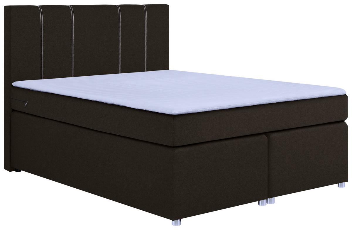 Boxspringbett Malta Mit Topper Braun, 140x200 Cm - Chromfarben/Schwarz, Basics, Holzwerkstoff/Textil (140/200cm) - P & B