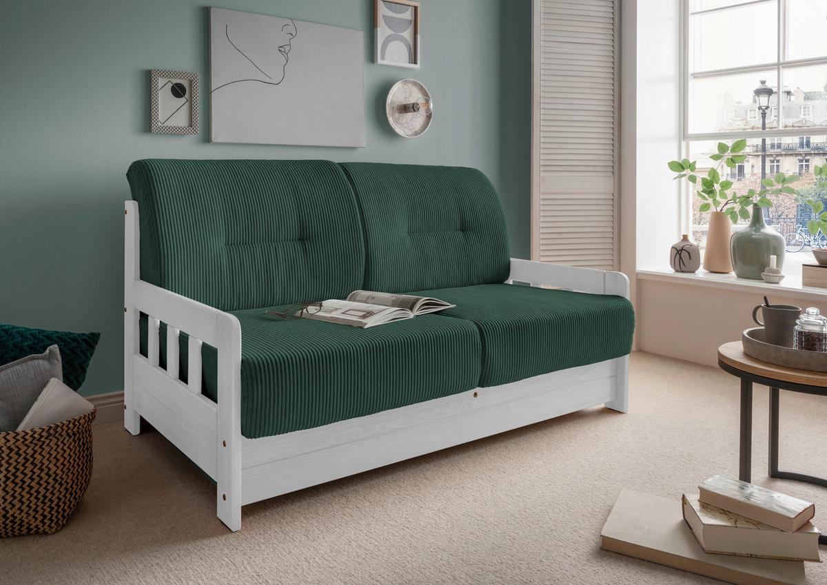 2-Sitzer-Sofa Mit Schlaffunktion Camino B:154 cm - Weiß/Grün, MODERN, Holz/Textil (154/88/90cm) - Livetastic