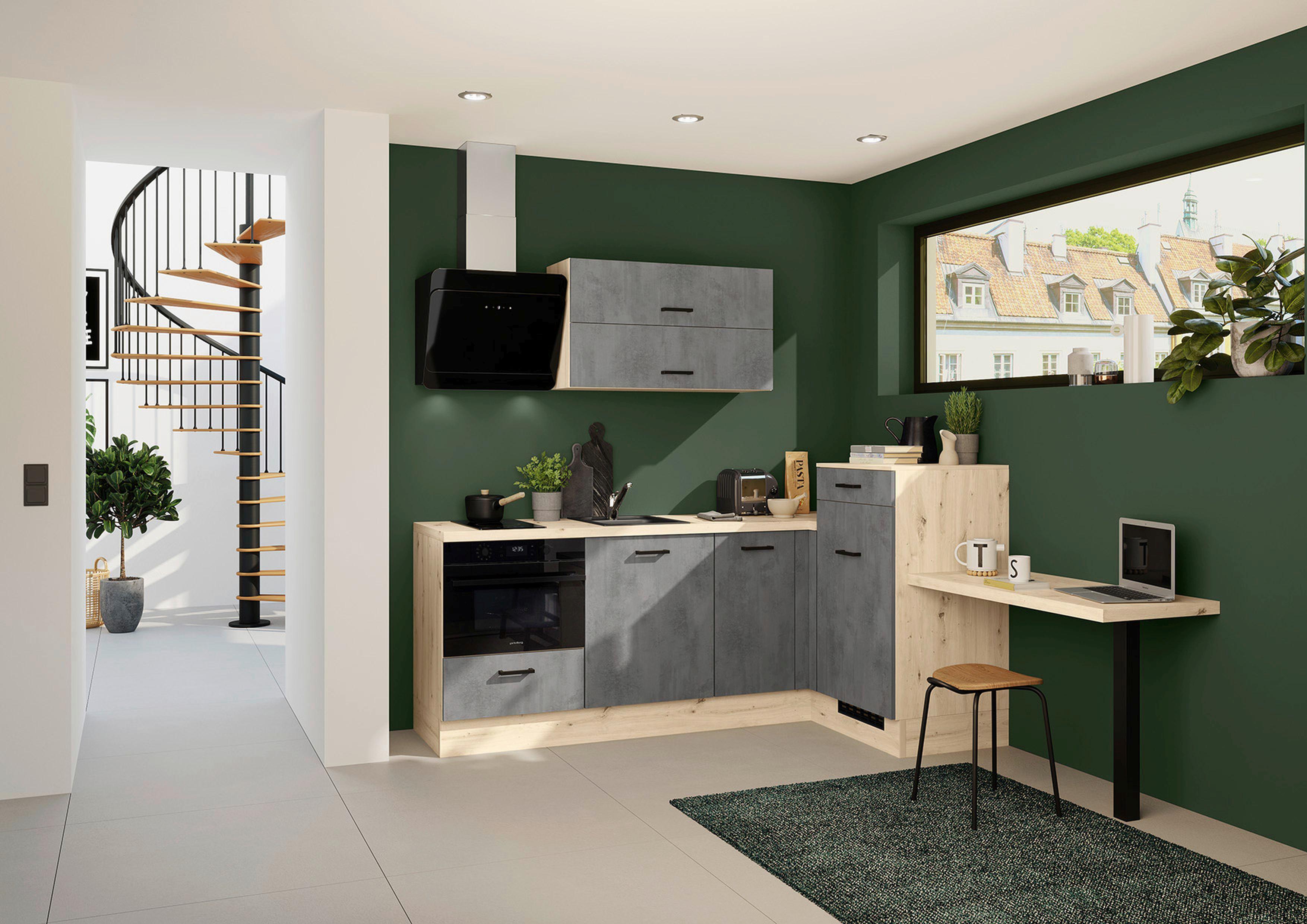 Eckküche Ip1200 - Eichefarben/Grau, Design, Holzwerkstoff (225/241cm) - Impuls