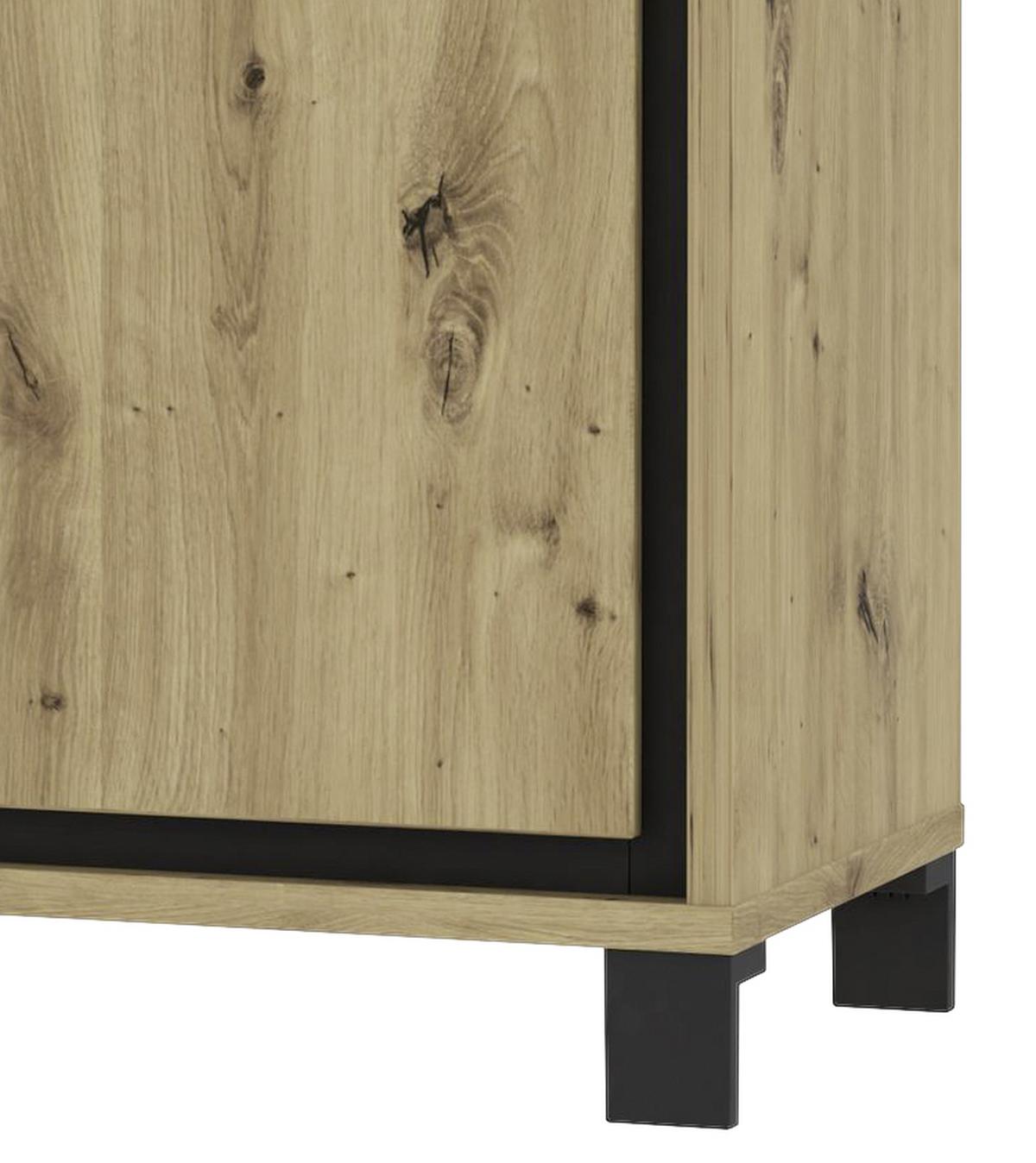 Kommode B: 120,4 cm Trondheim, Eiche Dekor/Schwarz - Eichefarben/Schwarz, Basics, Glas/Holzwerkstoff (120,4/81,3/41,5cm) - Livetastic