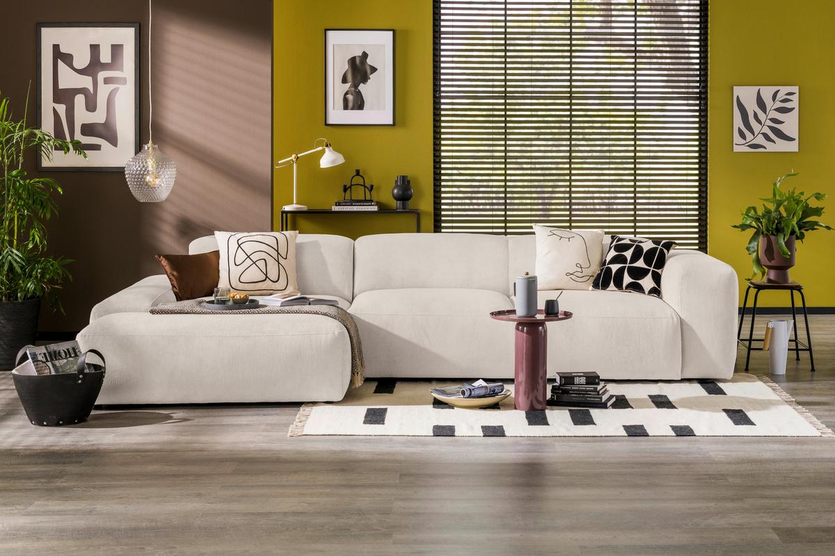 ECKSOFA Hannah Creme170x343 cm - Creme/Schwarz, Design, Textil (170/343cm) - MID.YOU
