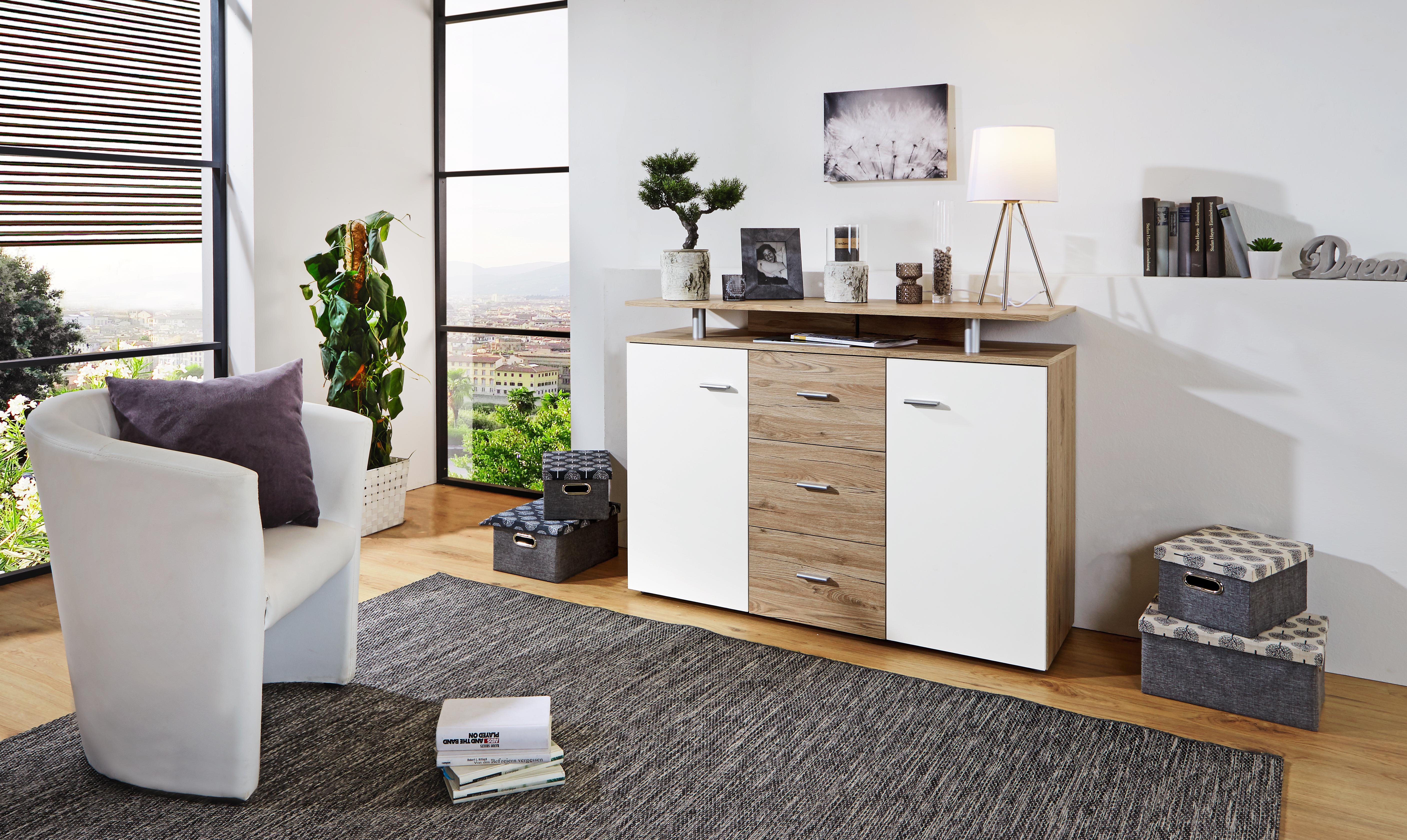 Kommode LEON in Eiche und Weiss Kommode LEON in Eiche und Weiss