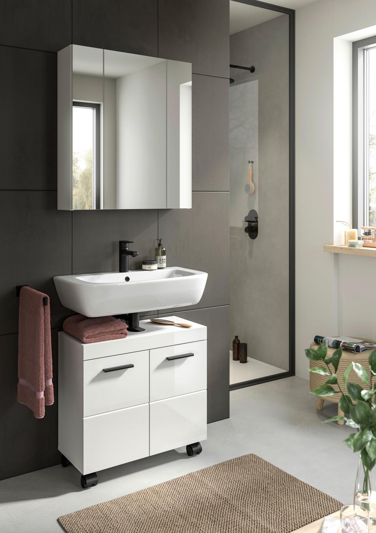 Badezimmer Nova Weiß B: 60cm - Weiß Hochglanz/Schwarz, Trend, Glas/Holzwerkstoff (60cm) - MID.YOU