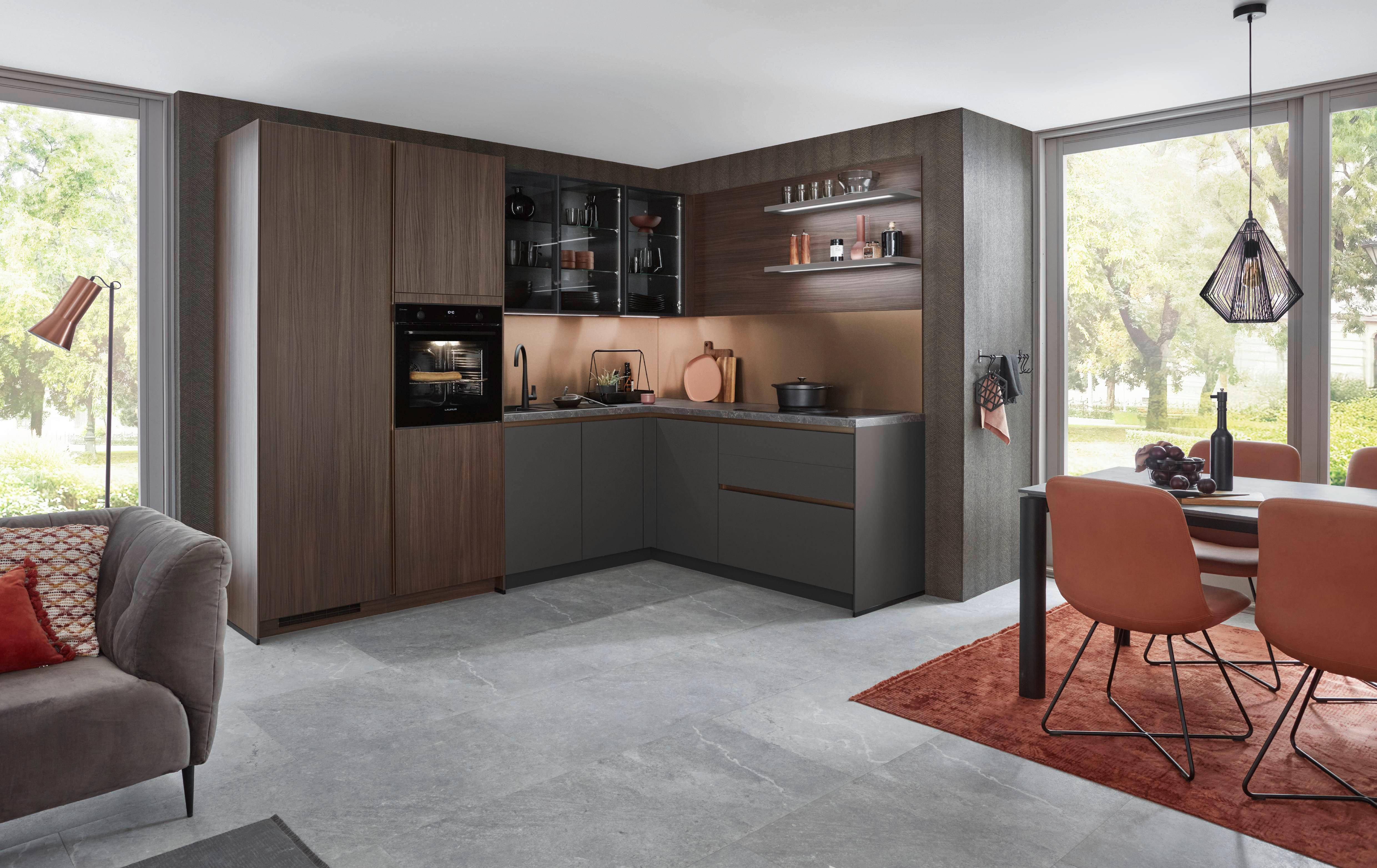 Eckküche Sidney/singapur - Schieferfarben/Schlammfarben, Design, Holzwerkstoff (285/206cm) - Vertico