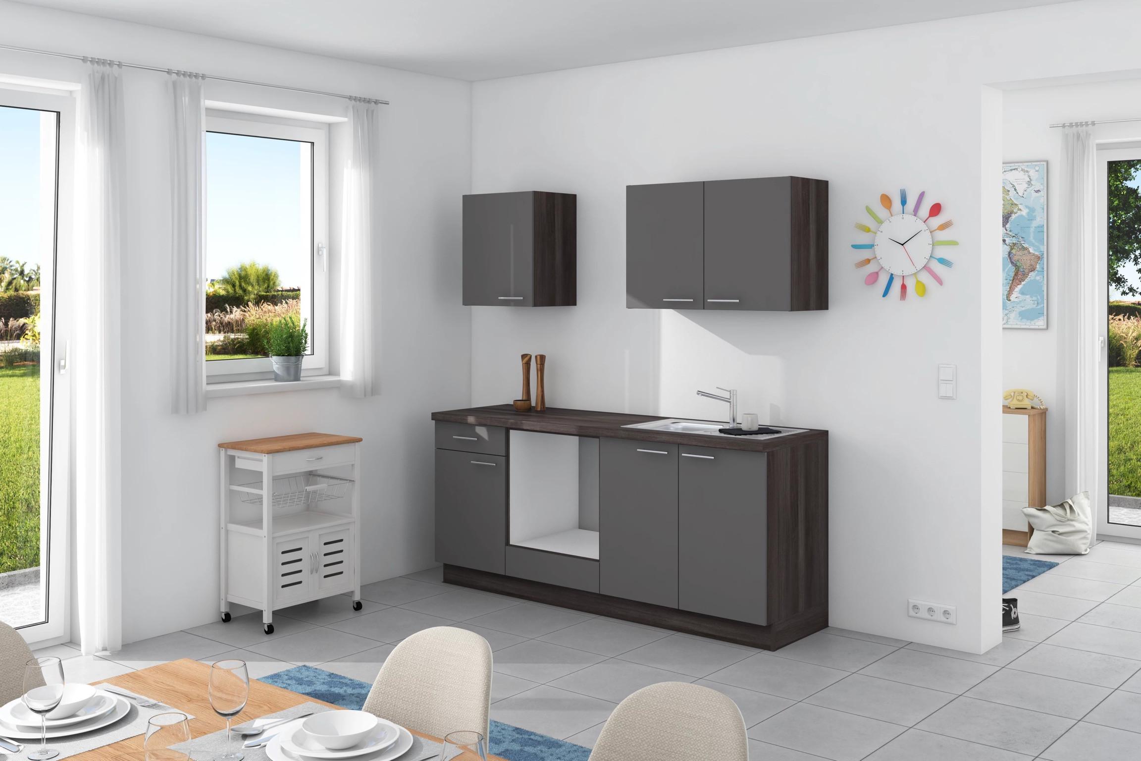 Küchenzeile Base ohne Geräte 200 cm Anthrazit/Eiche Grau - Eichefarben/Anthrazit, Design, Holzwerkstoff (200cm) - Express