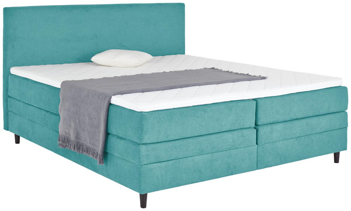Boxspringbett Mit Topper & Bettkasten 160x200 Kleopatra - Türkis, KONVENTIONELL, Holz/Holzwerkstoff (160/200cm) - Ondega
