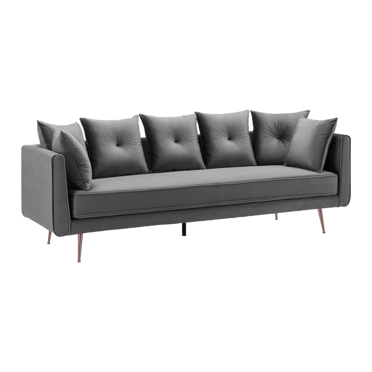 Veľká pohovka LUIS, sivý zamat - sivá/ružové zlato, Modern, kov/drevo (225/87/87cm) - Bessagi Home