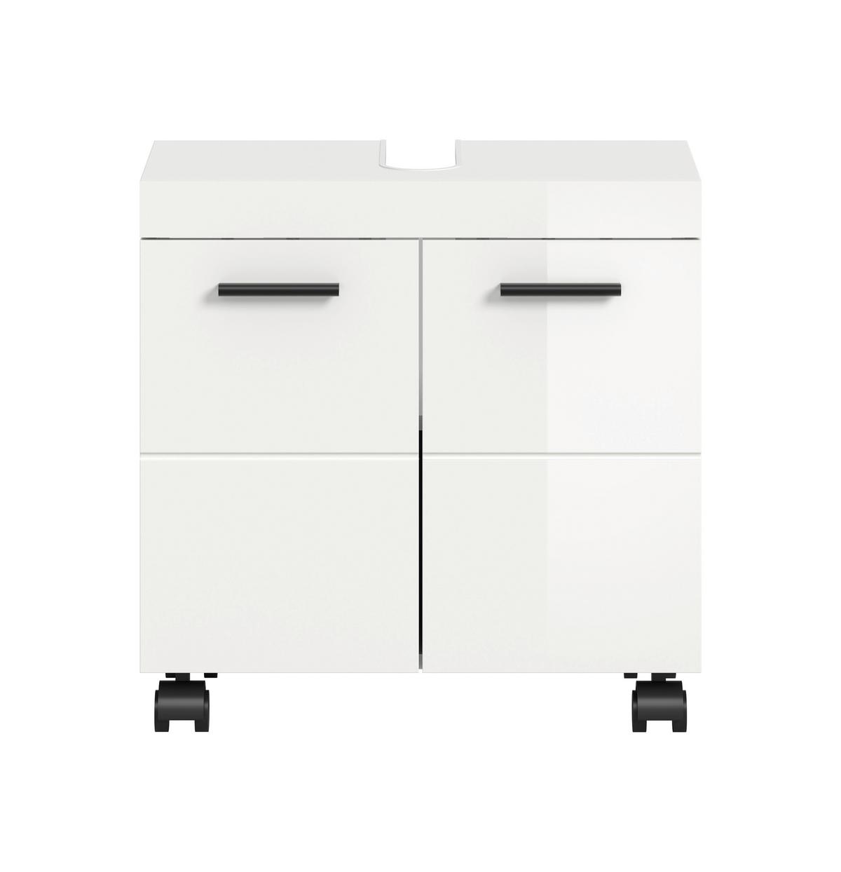 Waschbeckenunterschrank Nova Weiß B: 60cm - Weiß Hochglanz/Schwarz, Trend, Holzwerkstoff (60/58/30cm) - MID.YOU