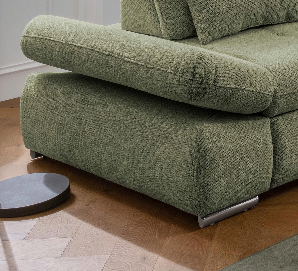 Ecksofa mit Schlaffunktion Dalida Grün Chenille - Chromfarben/Grün, Design, Textil (280/254cm) - Livetastic
