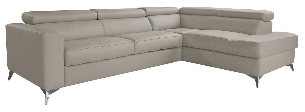 Ecksofa Mondo, Hellgrau S: 286x208 Cm - Chromfarben/Hellgrau, Design, Leder/Textil (286/208cm) - Livetastic