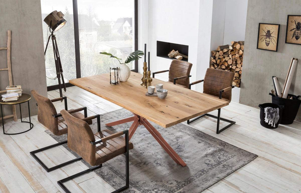 ESSTISCH Braun/Naturfarben L: 220cm - Braun/Naturfarben, MODERN, Holz/Metall (220/100/76cm) - MID.YOU