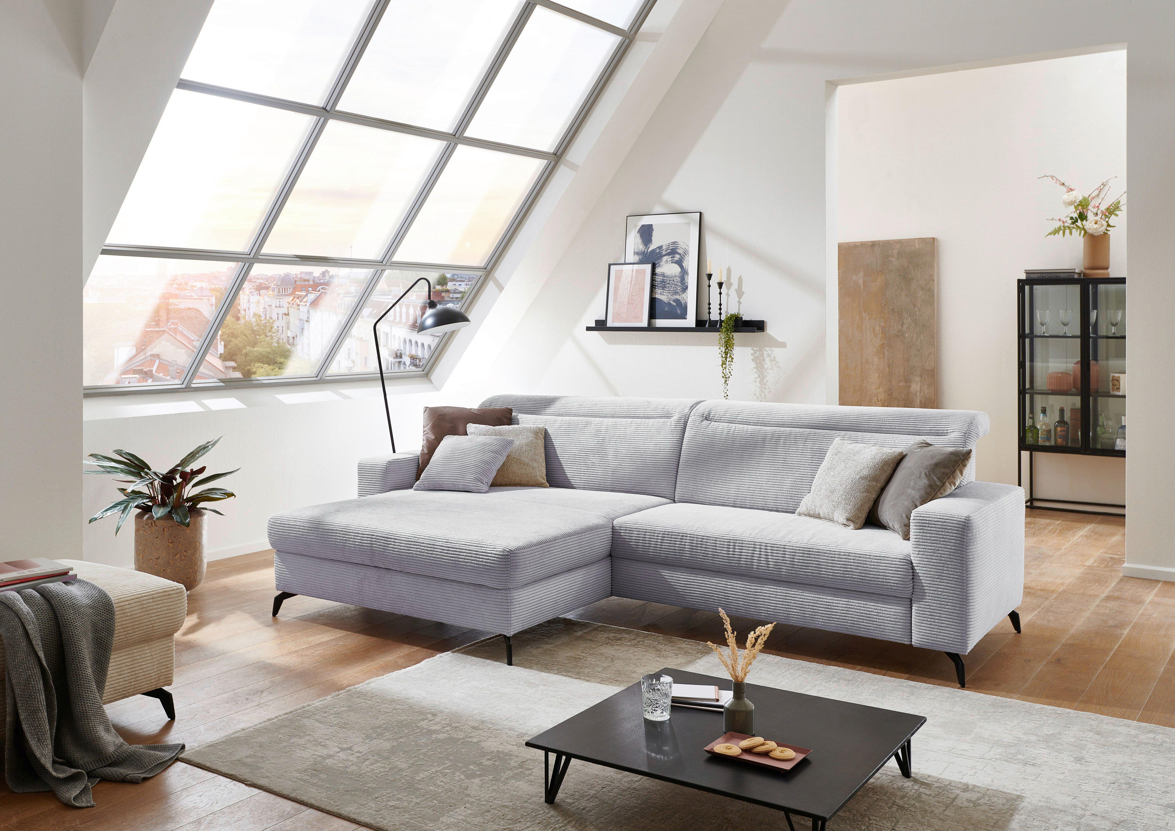 Ecksofa Bolero hellgrau mit Kopfteilverstellung 178x290 - Hellgrau/Schwarz, KONVENTIONELL, Textil (178/290cm) - Sit & More