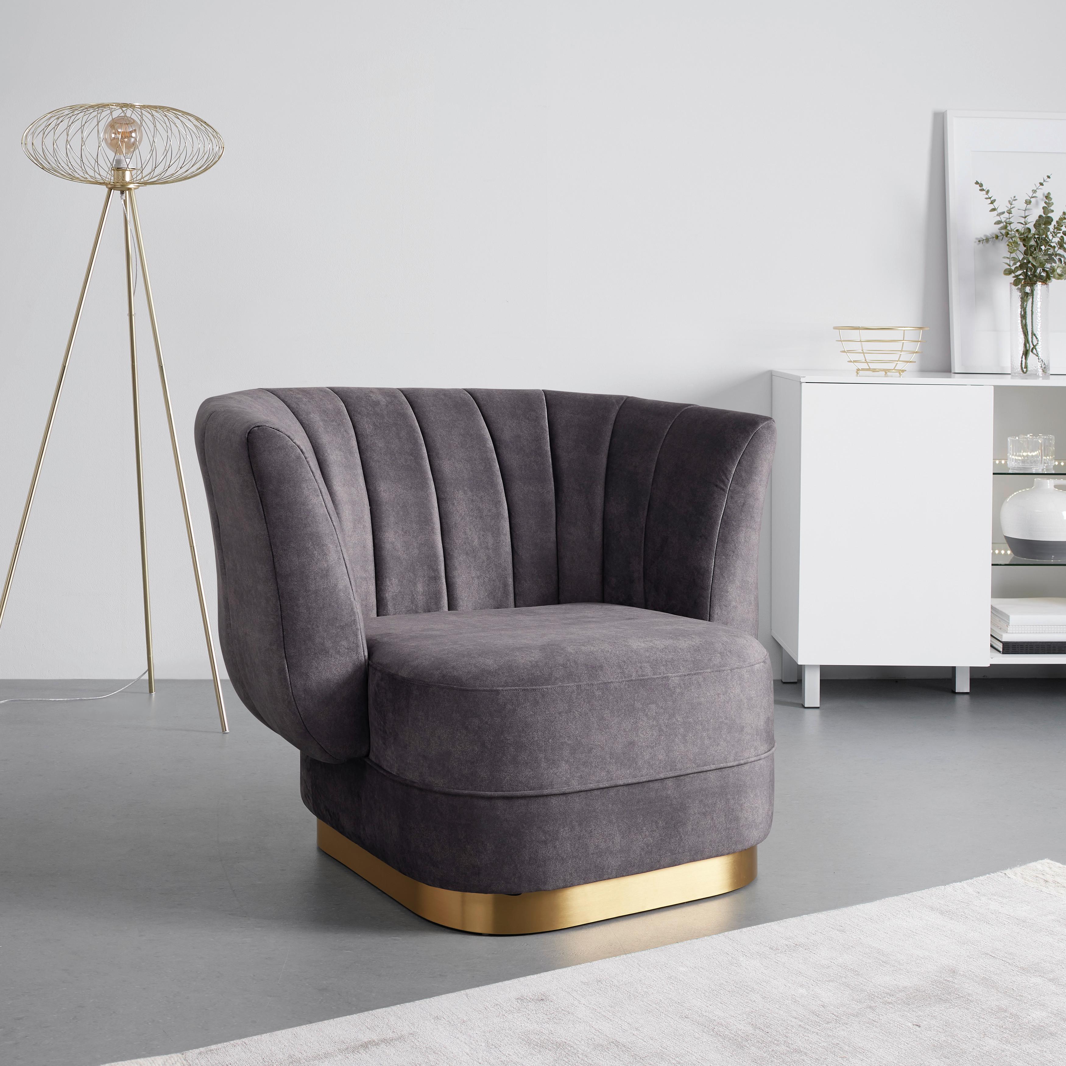 Štýlové kreslo ARABELLA - sivohnedé - sivohnedá/zlatá, Modern, kov/drevo (120/90/85cm) - Bessagi Home