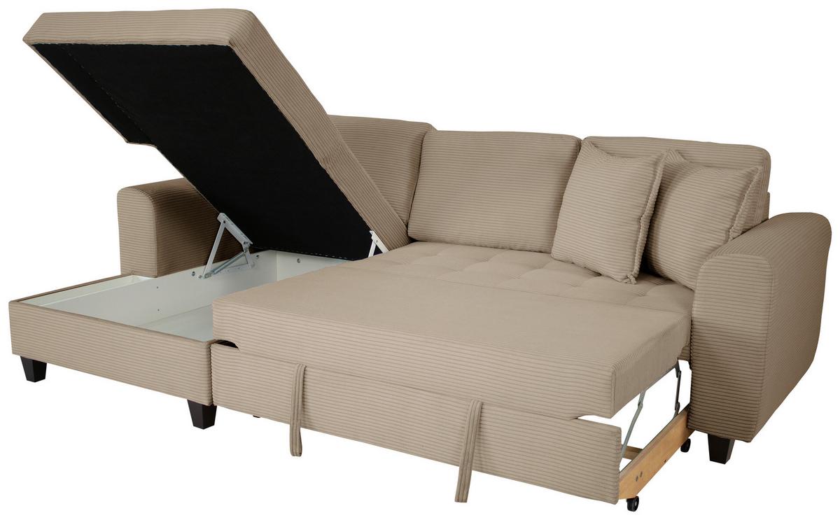 Ecksofa Moritz Graubraun  S: ca. 155x265 cm - Hellbraun, Trend, Textil (155/265cm)