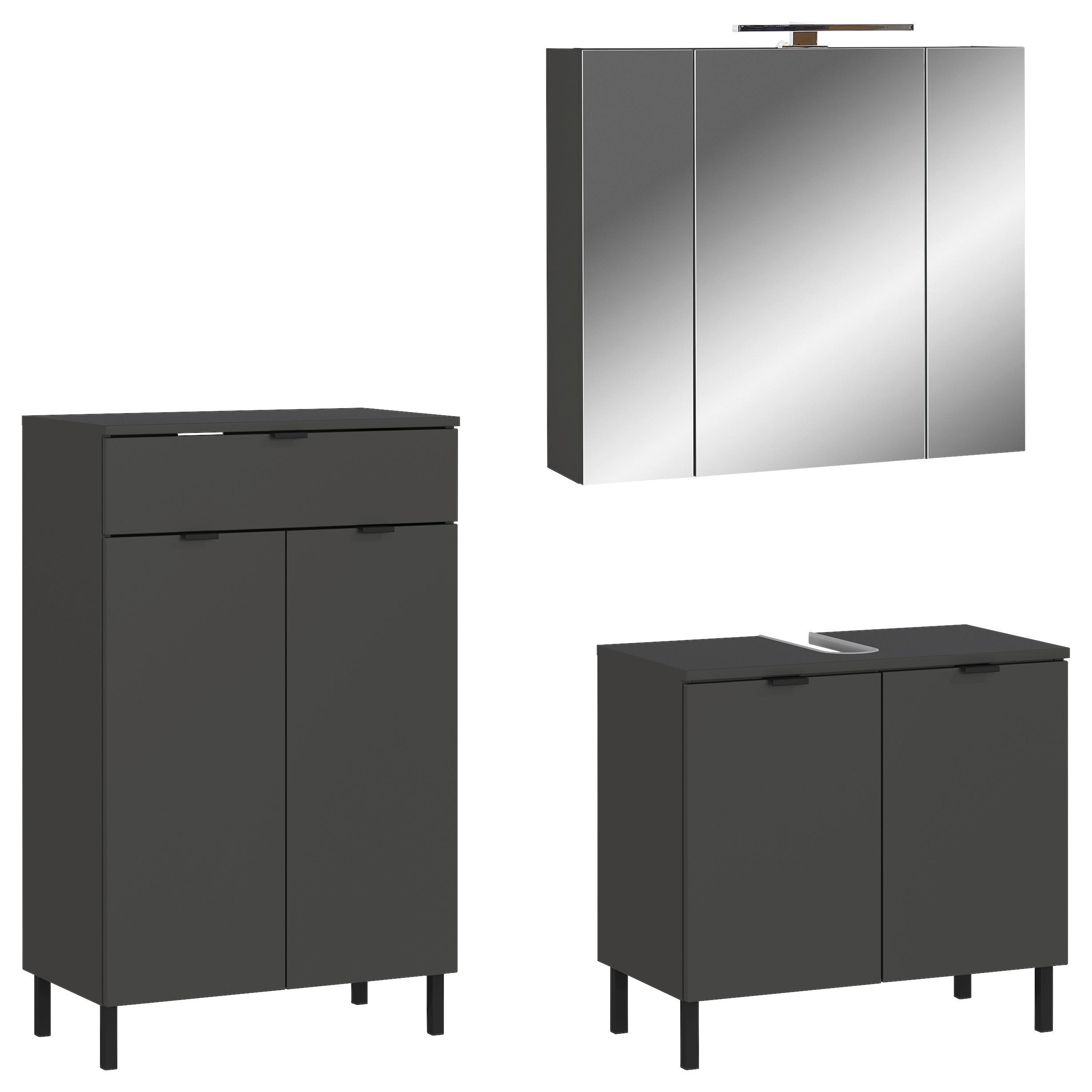 Badezimmer Arcena Graphitfarben 3-teilig - Schwarz/Graphitfarben, MODERN, Holzwerkstoff (136cm) - Germania