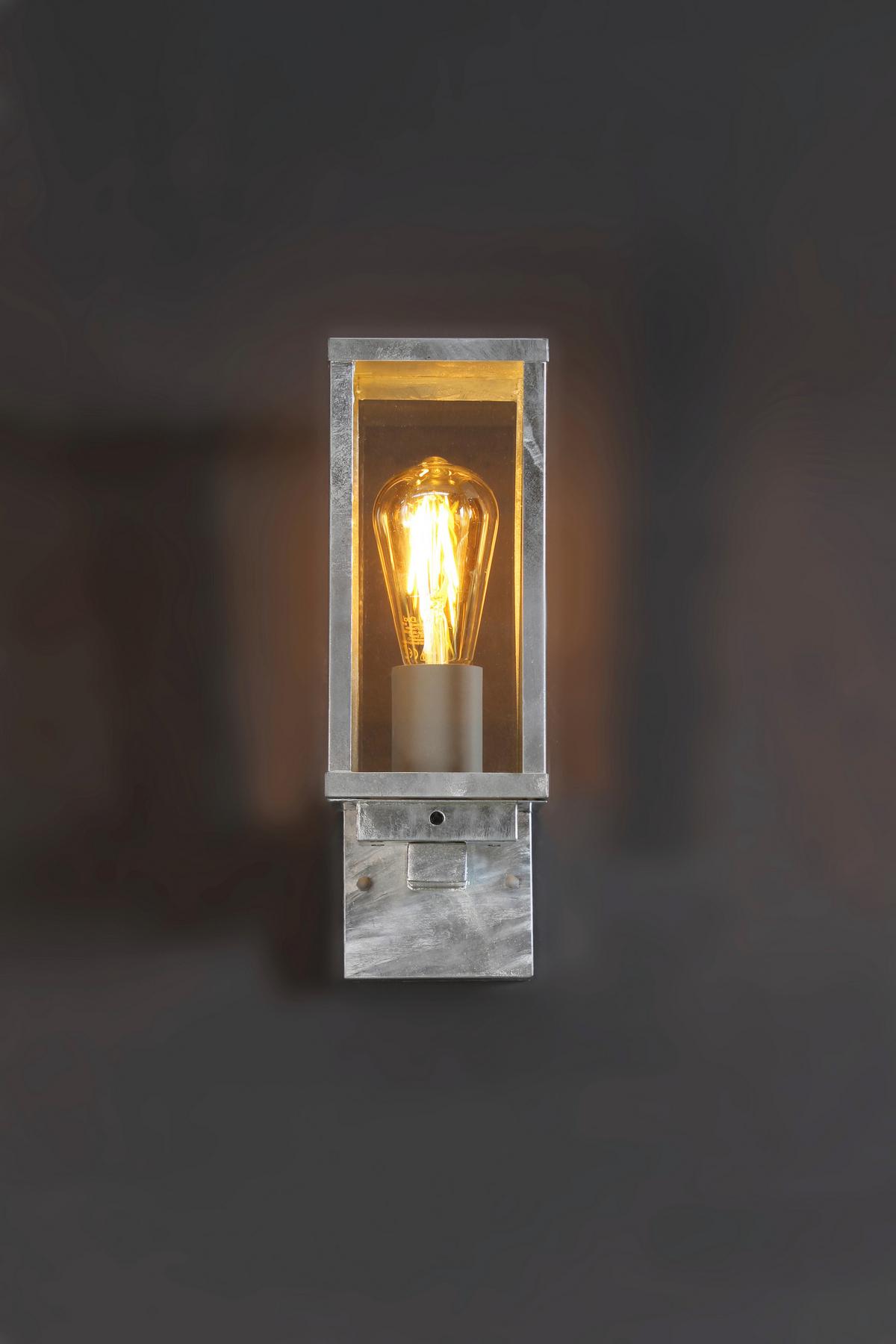 Außenwandleuchte 60 Watt Glas Stahl, Wandmontage - Klar/Zinkfarben, Basics, Glas/Metall (37,0/16,0/11,0cm)
