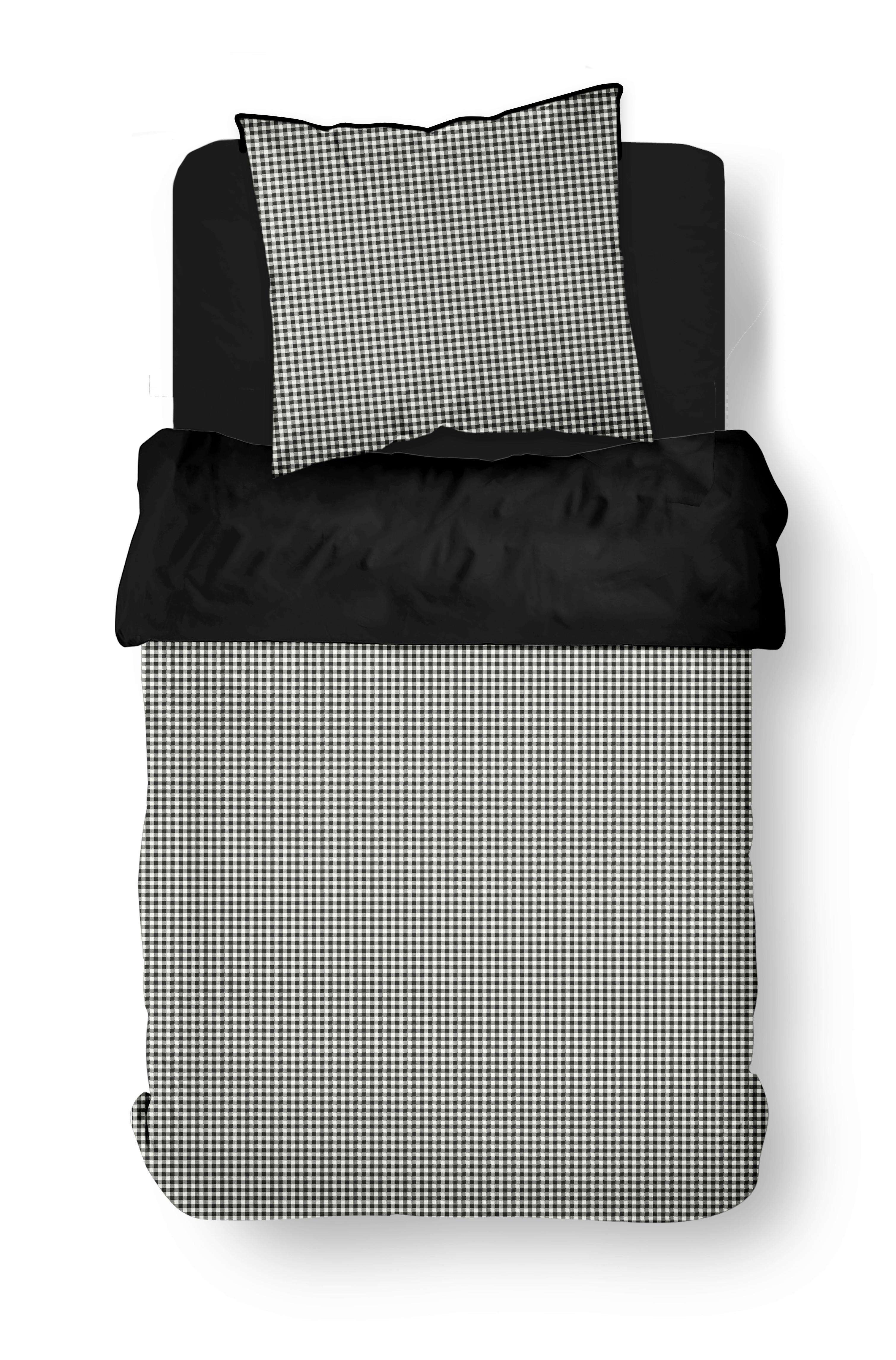 POSTEĽNÁ BIELIZEŇ VICHY - čierna/biela, textil (140/200cm)