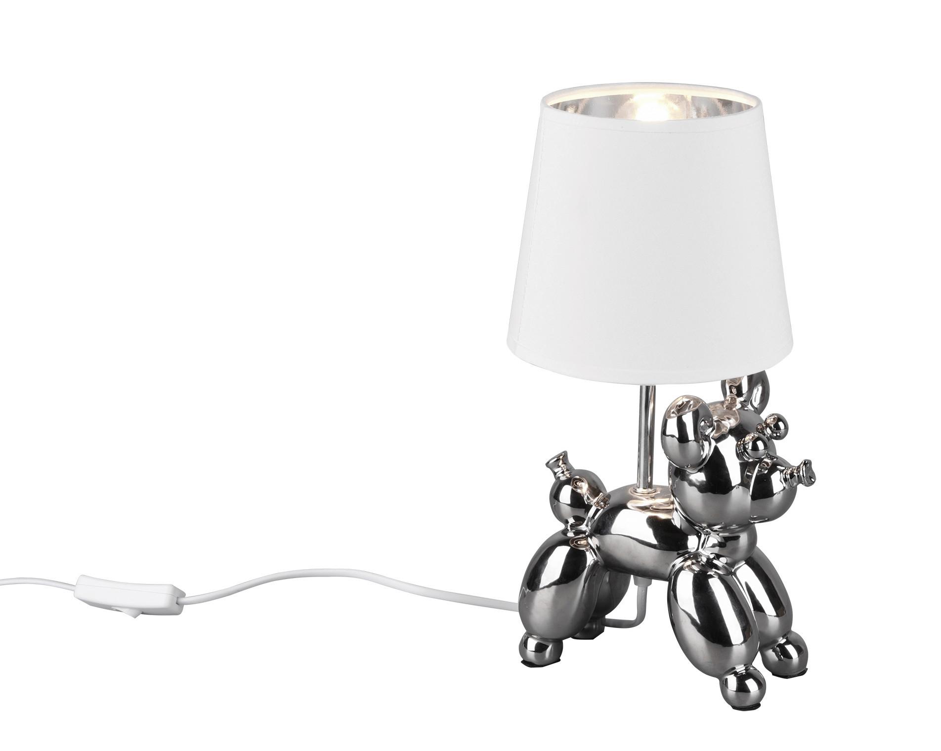 Tischlampe Silber/Weiß Luftballonhund - Silberfarben/Weiß, Basics, Keramik/Textil (17/33/16cm)