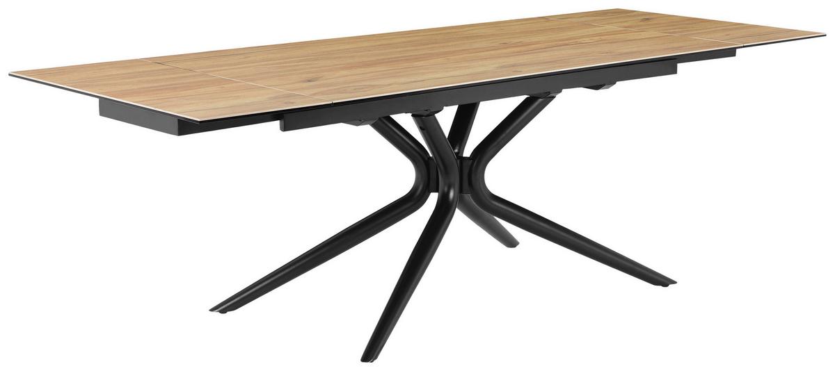 Esstisch Liana Teakfarben/Schwarz L:160-240cm - Schwarz/Teakfarben, MODERN, Glas/Keramik (160-240/90/76cm) - P & B