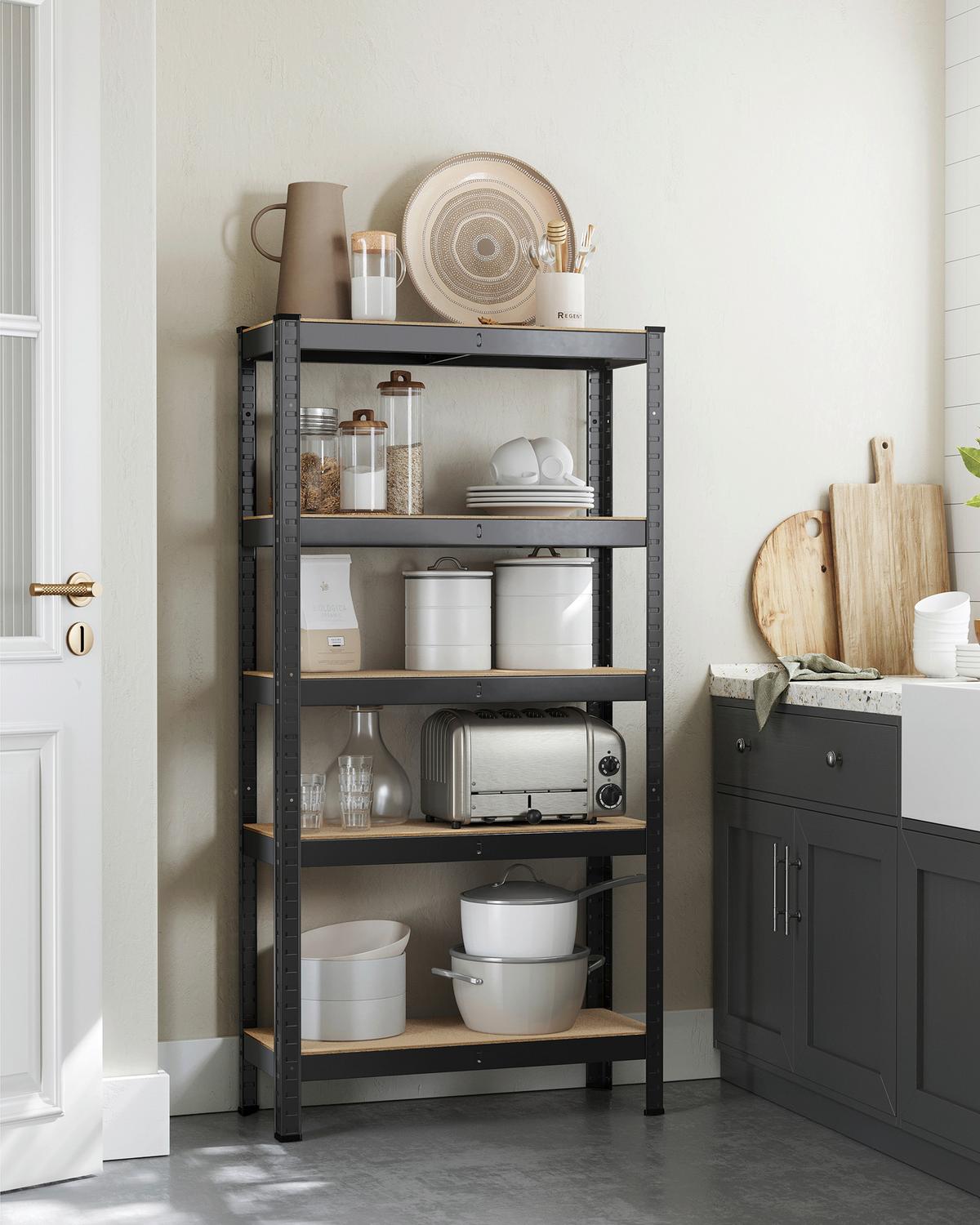 Schwerlastregal Shelving Schwarz B: 75 cm - Schwarz, Basics, Holzwerkstoff/Metall (75/150/30cm)