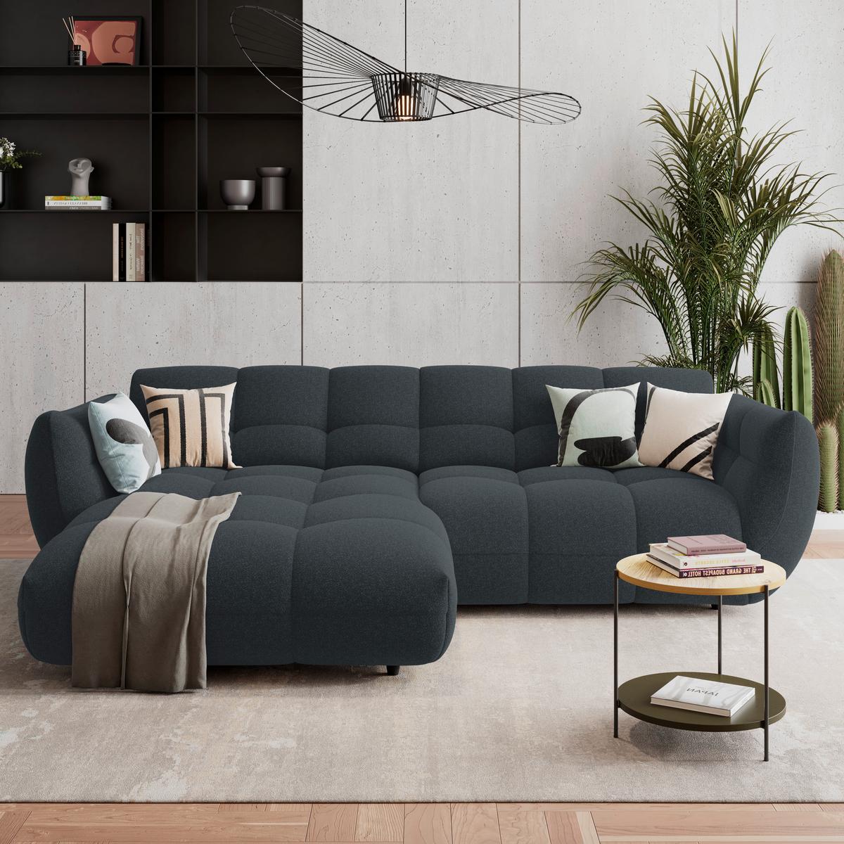 Ecksofa Panda Chenille dunkelblau, 178x280cm - Dunkelgrün/Schwarz, Trend, Textil (178/280cm)