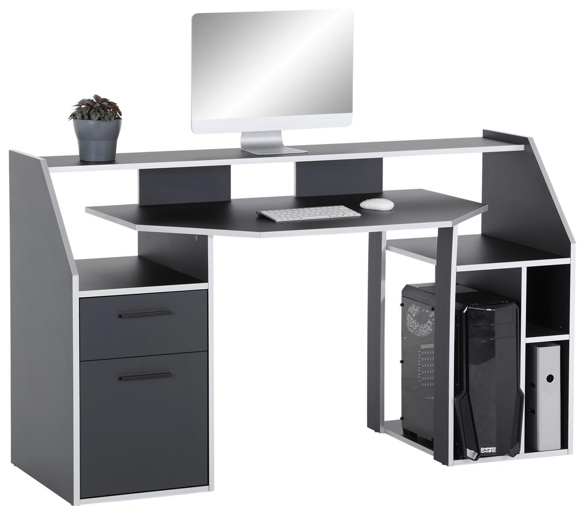 Gaming Tisch Mit Stauraum B 160cm H 95cm Turbo Anthrazit - Anthrazit, MODERN, Holzwerkstoff (160/95/73cm)