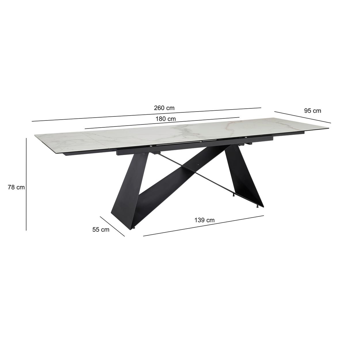 Esstisch Weiß L: 180 cm - Schwarz/Weiß, Design, Keramik/Metall (180/95/78cm) - MID.YOU