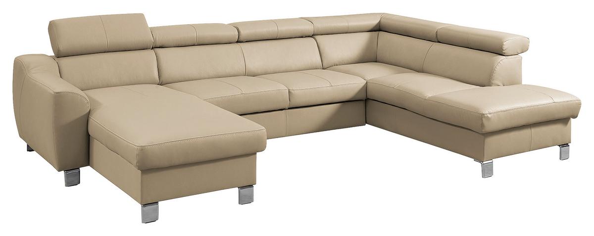 Wohnlandschaft Aspen Lederlook Beige 175x315x208 Cm - Chromfarben/Beige, Design, Leder/Textil (175/315/208cm) - Livetastic