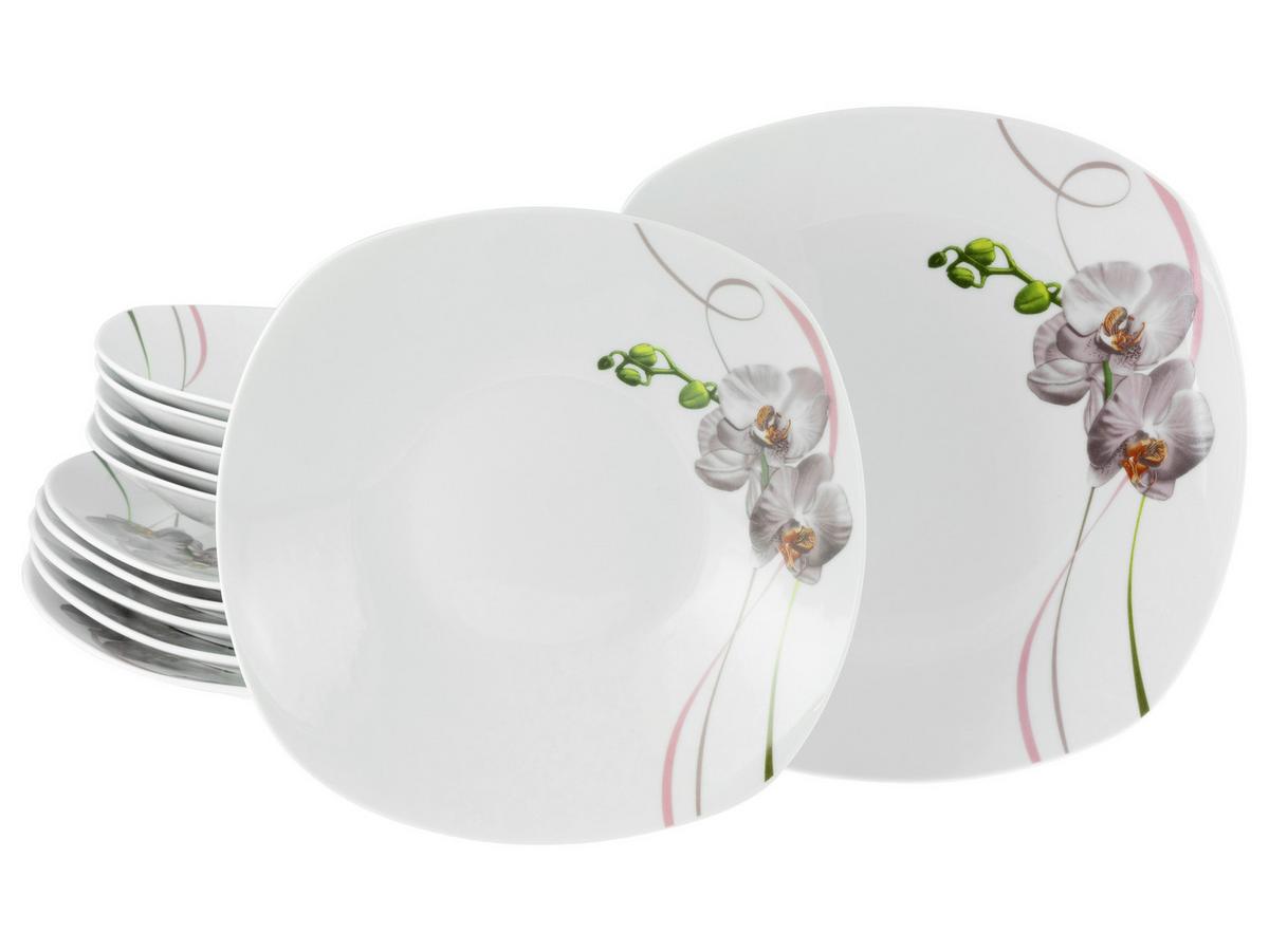 Tafelservice Square Orchidee 12-Tlg., Rosa, Weiß - Rosa/Weiß, Trend, Keramik - Creatable