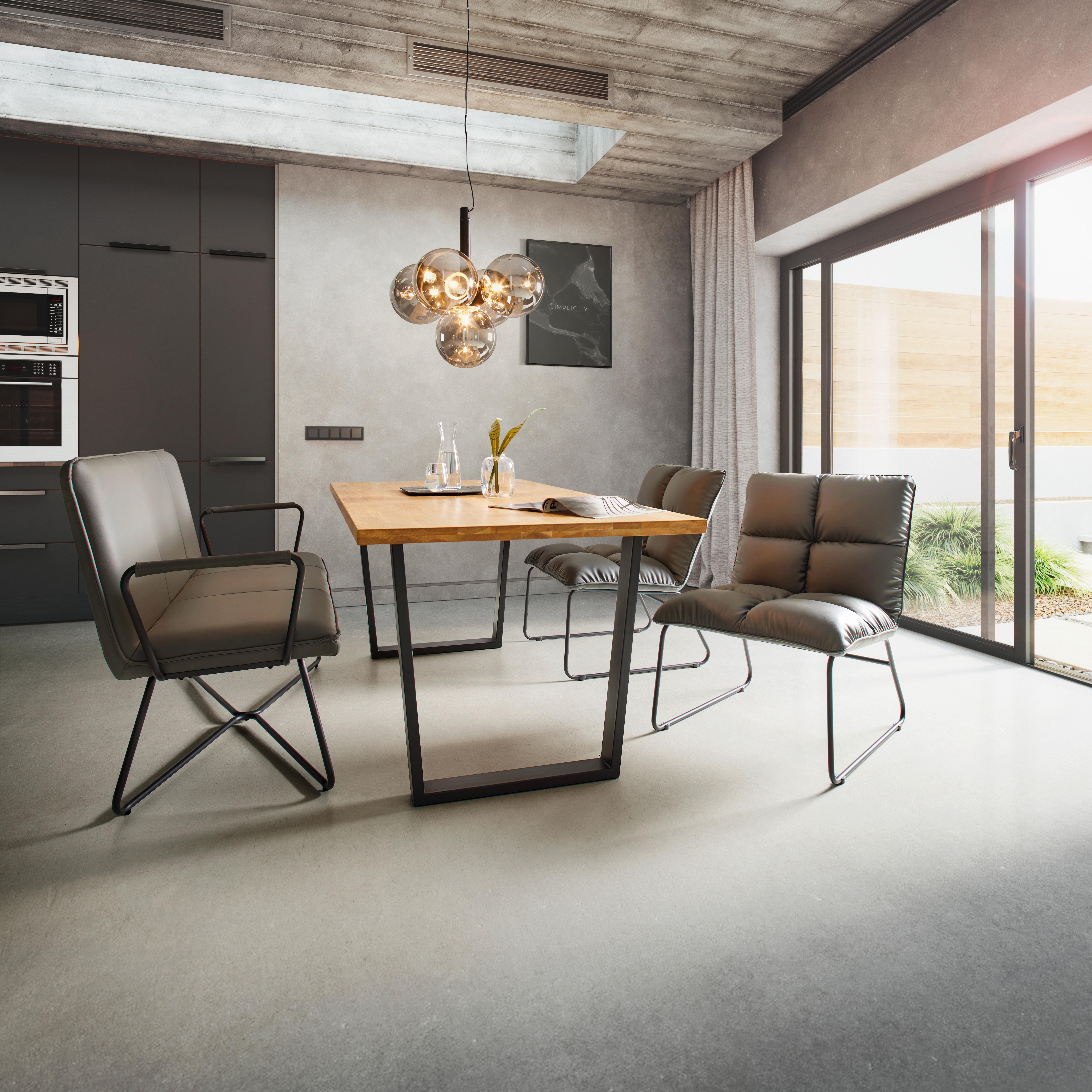 Jídelní stůl Vanina masiv 180x90 cm - černá/barvy dubu, Moderní, kov/dřevo (180/90/76cm) - Bessagi Home