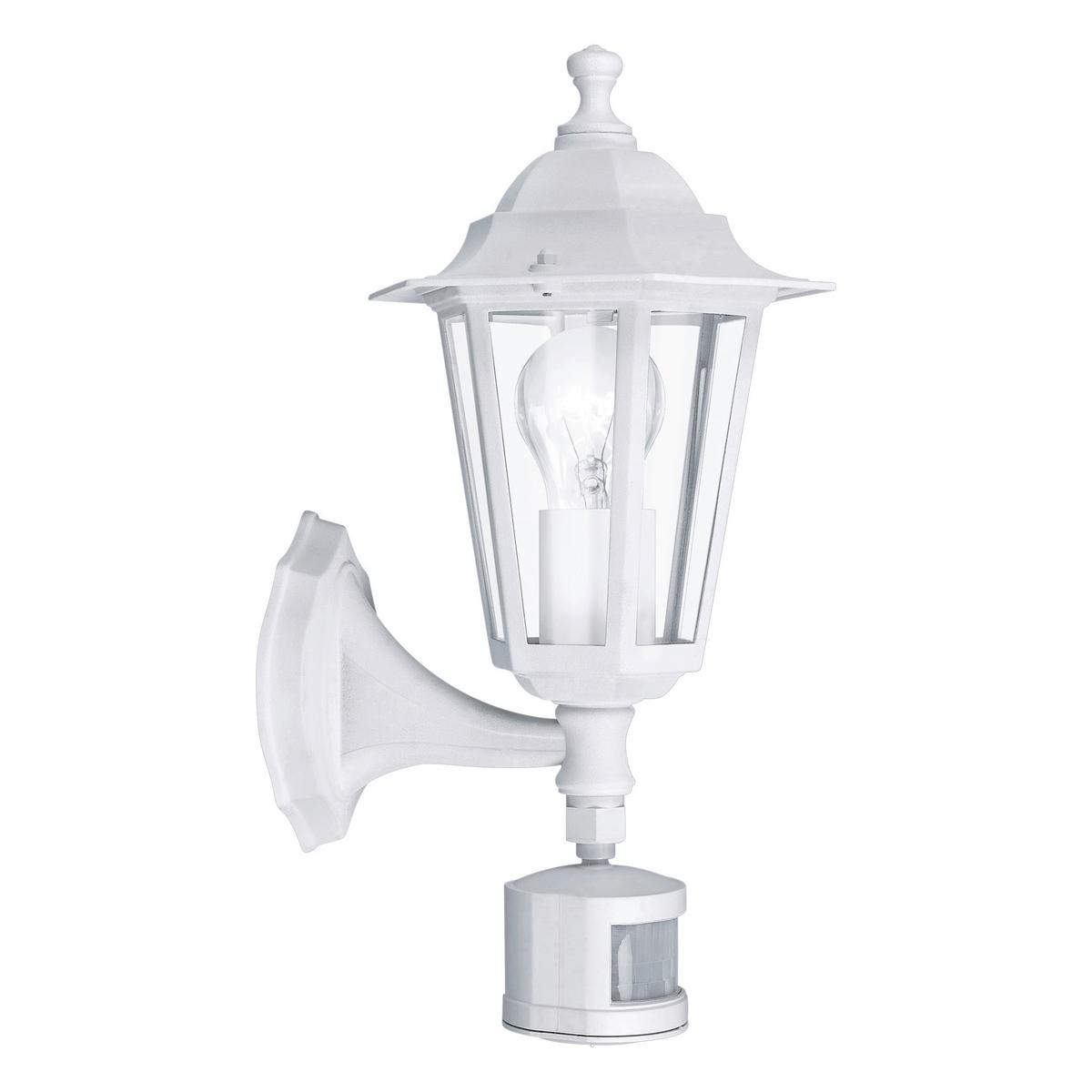Außenwandleuchte Mit Bewegungsmelder 1x 60 W E27 - Klar/Weiß, Basics, Glas/Metall (16,5/23,5/42,5cm) - Eglo