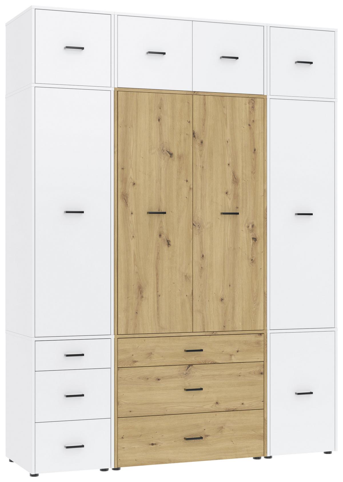 Kleiderschrank Kivo Eiche Artisan, Weiß, B: 180 cm - Weiß/Eiche Artisan, Basics, Holzwerkstoff (180/239,40/52,1cm)