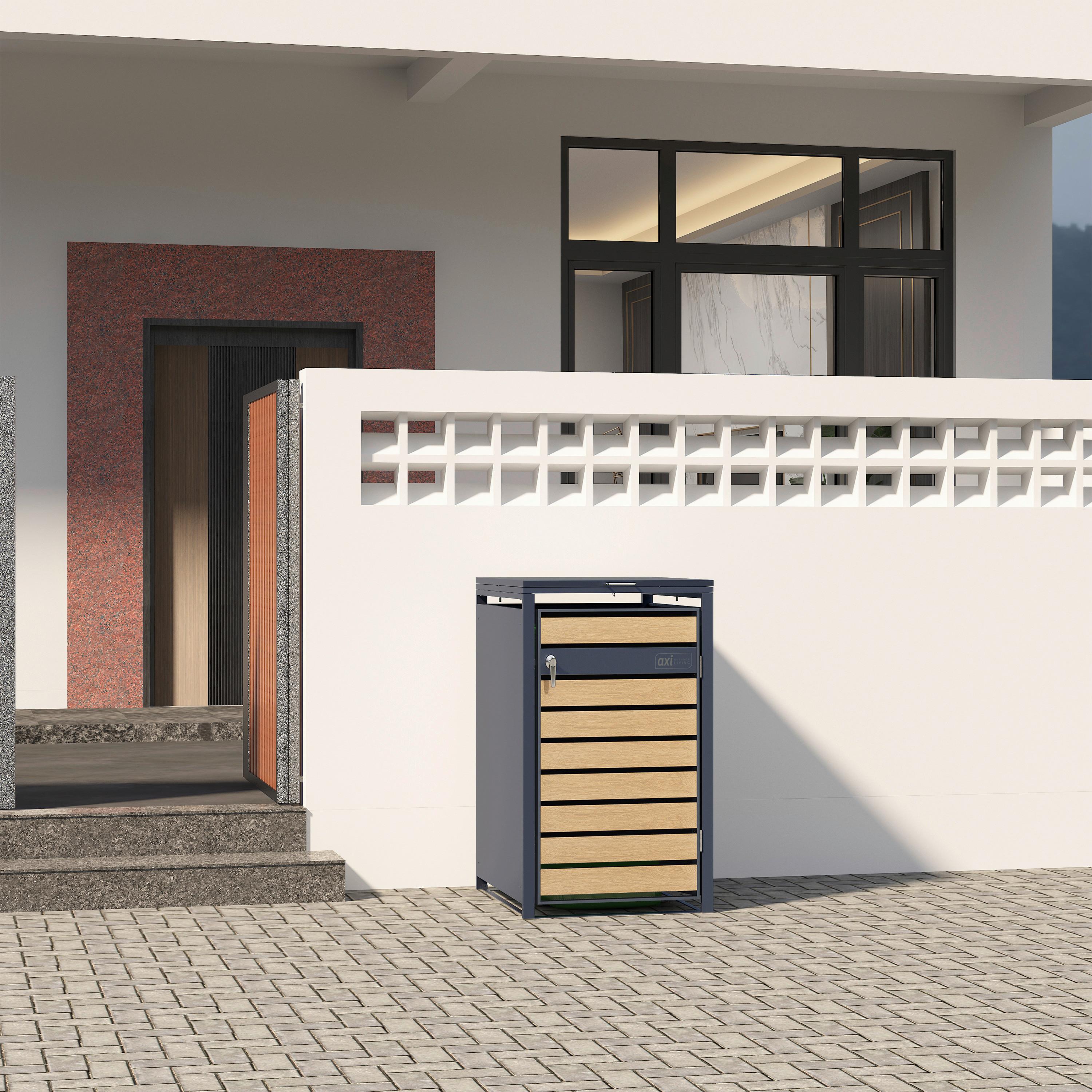 Mülltonnenbox A093.001.00 - Anthrazit/Braun, KONVENTIONELL, Metall (68/116/68cm) - Ambia Garden