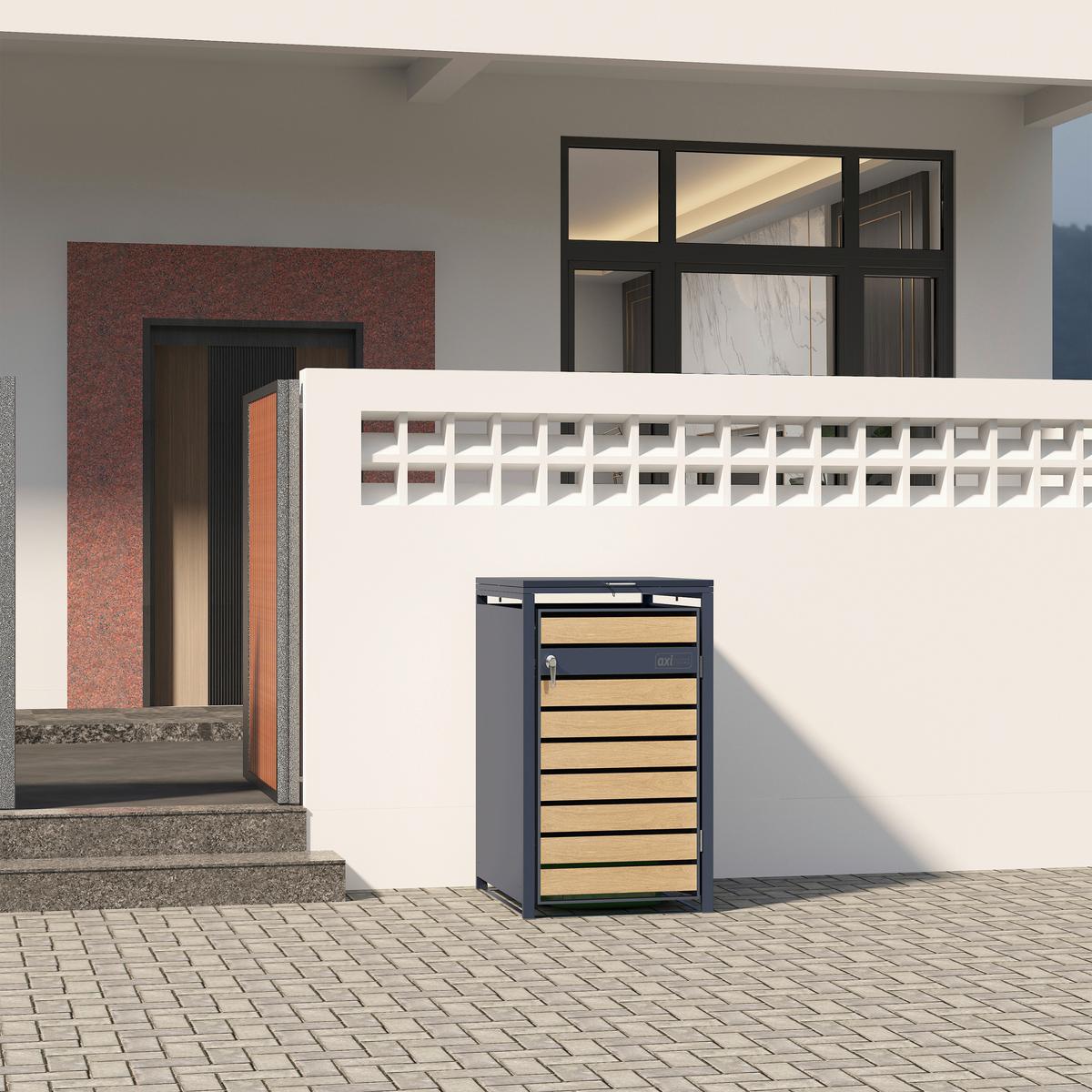 Mülltonnenbox A093.001.00 - Anthrazit/Braun, KONVENTIONELL, Metall (68/116/68cm) - Ambia Garden