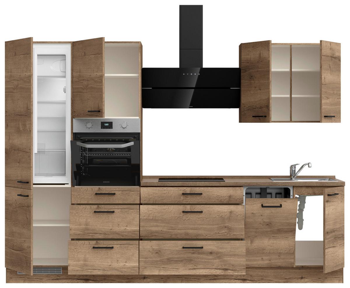Kuchyňská linka 300 cm, dekor dub Havanna - černá/tmavý dub, Moderní, kov/kompozitní dřevo (300cm) - Nobilia