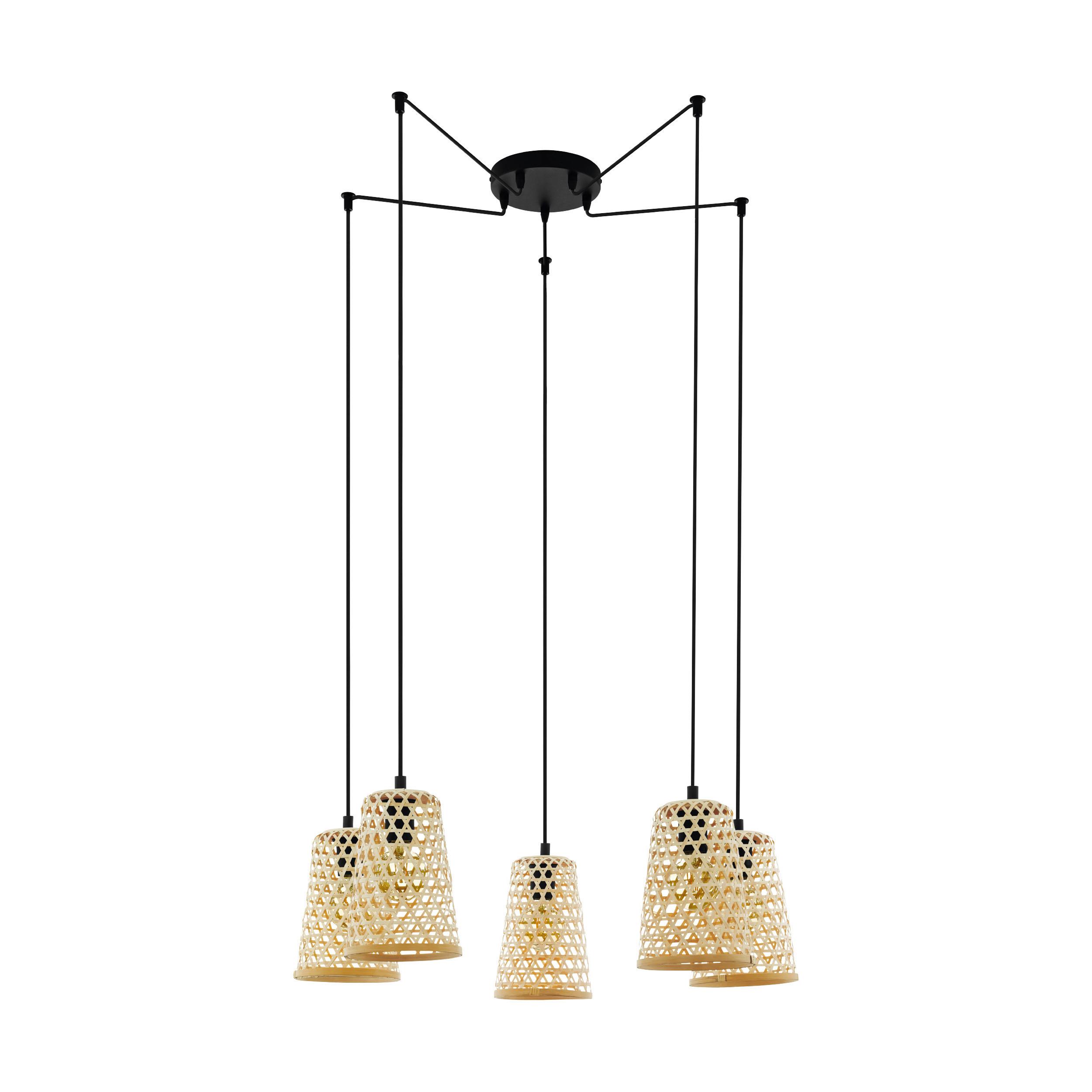 Hängeleuchte Claverdon H:200cm 5-Flammig, Echtholz/Metall - Schwarz/Naturfarben, Design, Holz/Metall (18/200cm) - Eglo