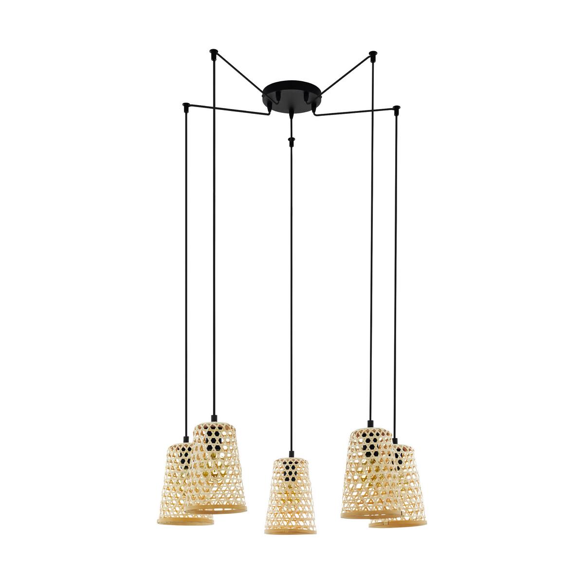 Hängeleuchte Claverdon H:200cm 5-Flammig, Echtholz/metall - Schwarz/Naturfarben, Design, Holz/Metall (18/200cm) - Eglo