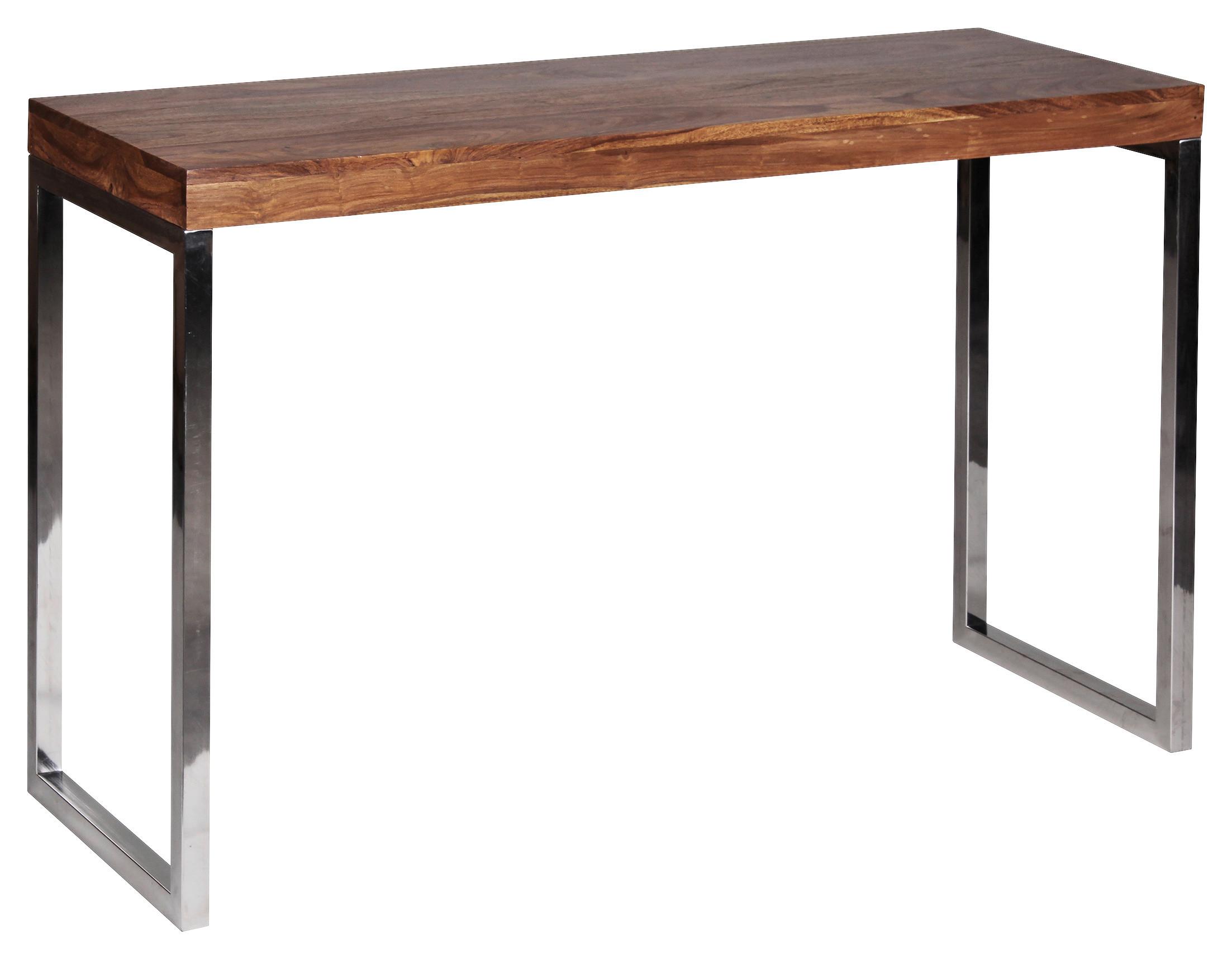 Konsolentisch Guna Echtholz Sheesham massiv - Chromfarben/Sheeshamfarben, MODERN, Holz/Metall (120/45/76cm) - MID.YOU