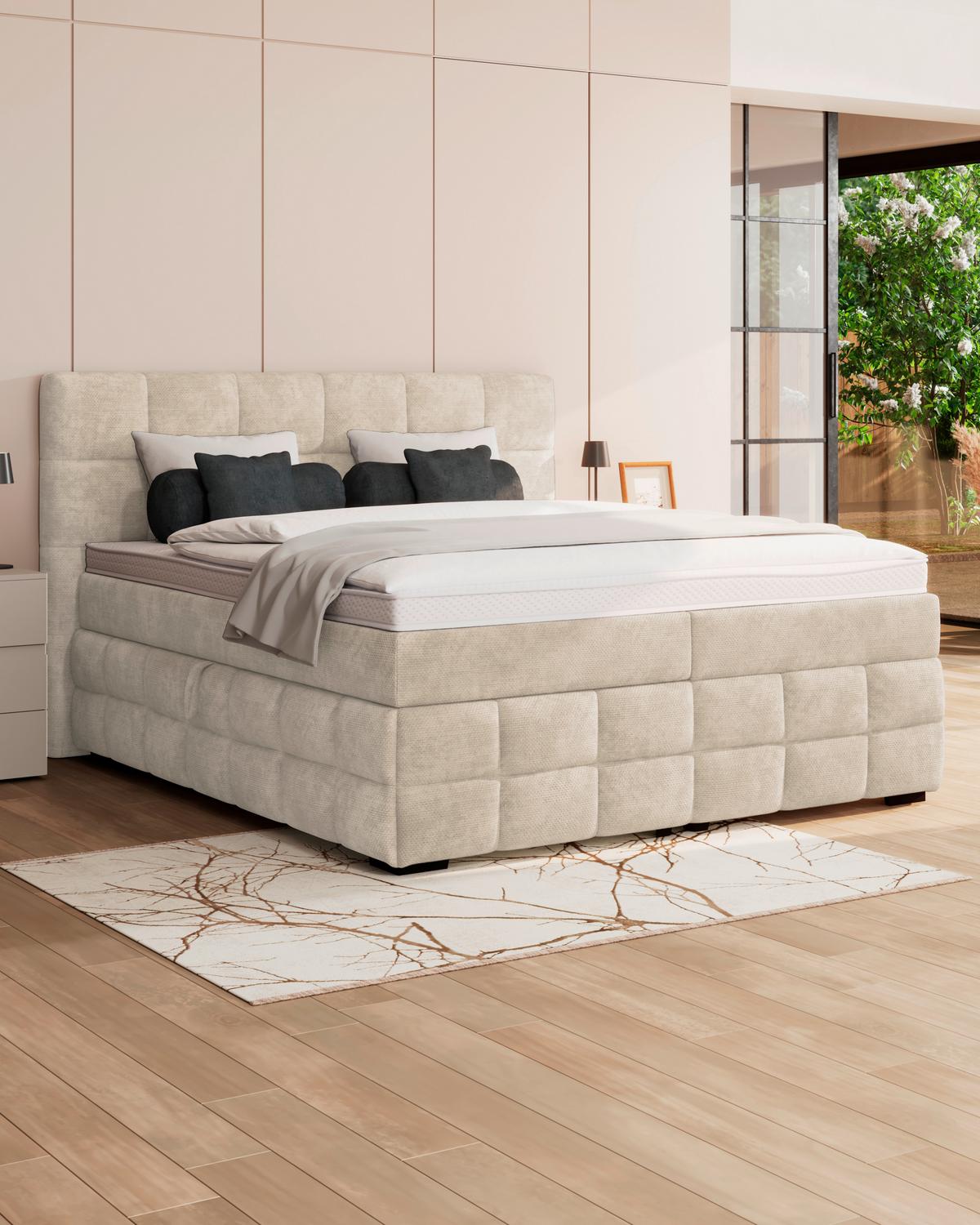 Čalouněná postel VEGA 180x200 cm, bílá - bílá/černá, Trend, dřevo/textil (180/200cm)