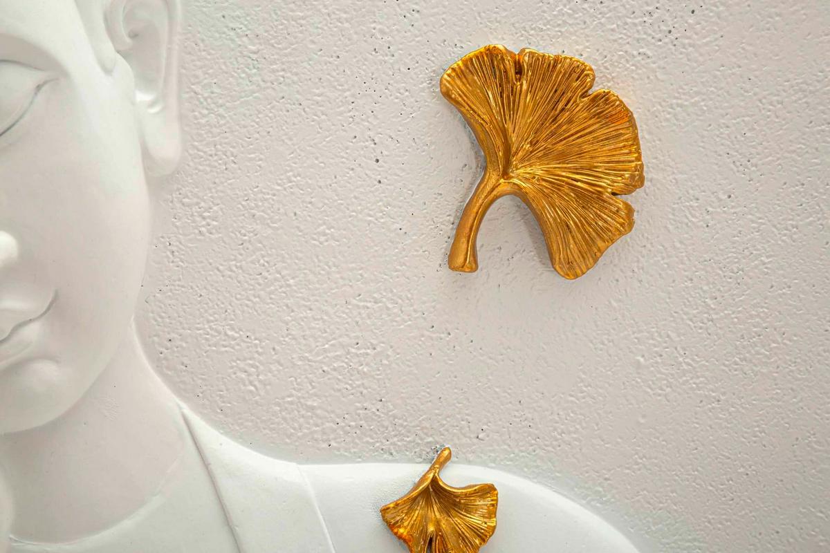 Wanddeko Buddha Goldfarben, Weiß B: 46 Cm - Basics, Kunststoff (46/55.5/5.70cm)