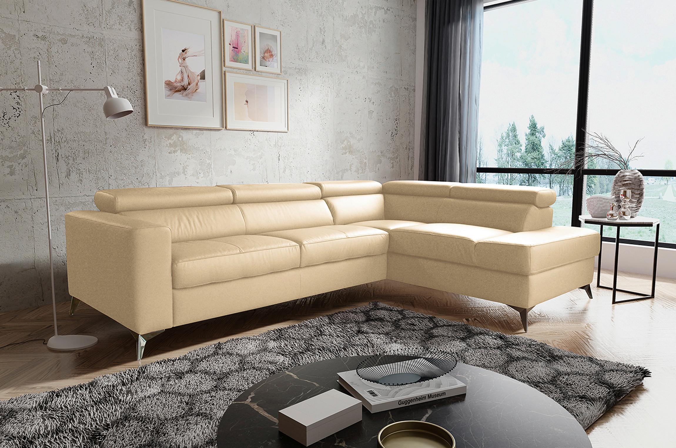 Ecksofa Mondo, Beige S: 286x208 Cm - Chromfarben/Beige, Design, Leder/Textil (286/208cm) - Livetastic