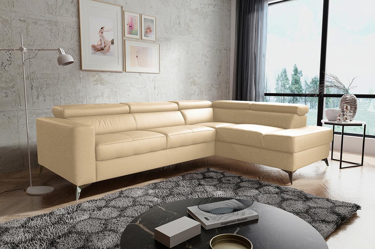 Ecksofa Mondo, Beige S: 286x208 Cm - Chromfarben/Beige, Design, Leder/Textil (286/208cm) - Livetastic