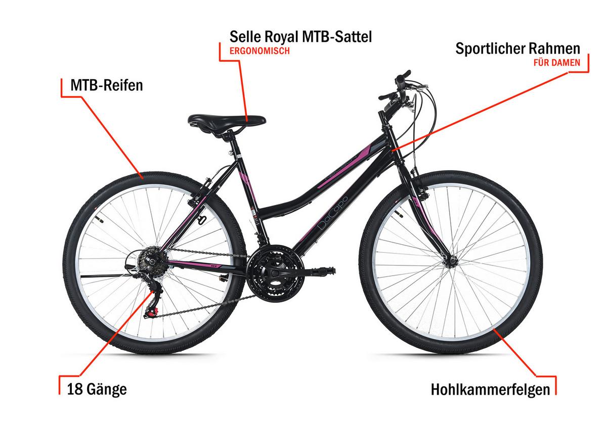 Mountainbike Damen 26 Zoll - Schwarz, Basics, Metall (25/140/60cm)