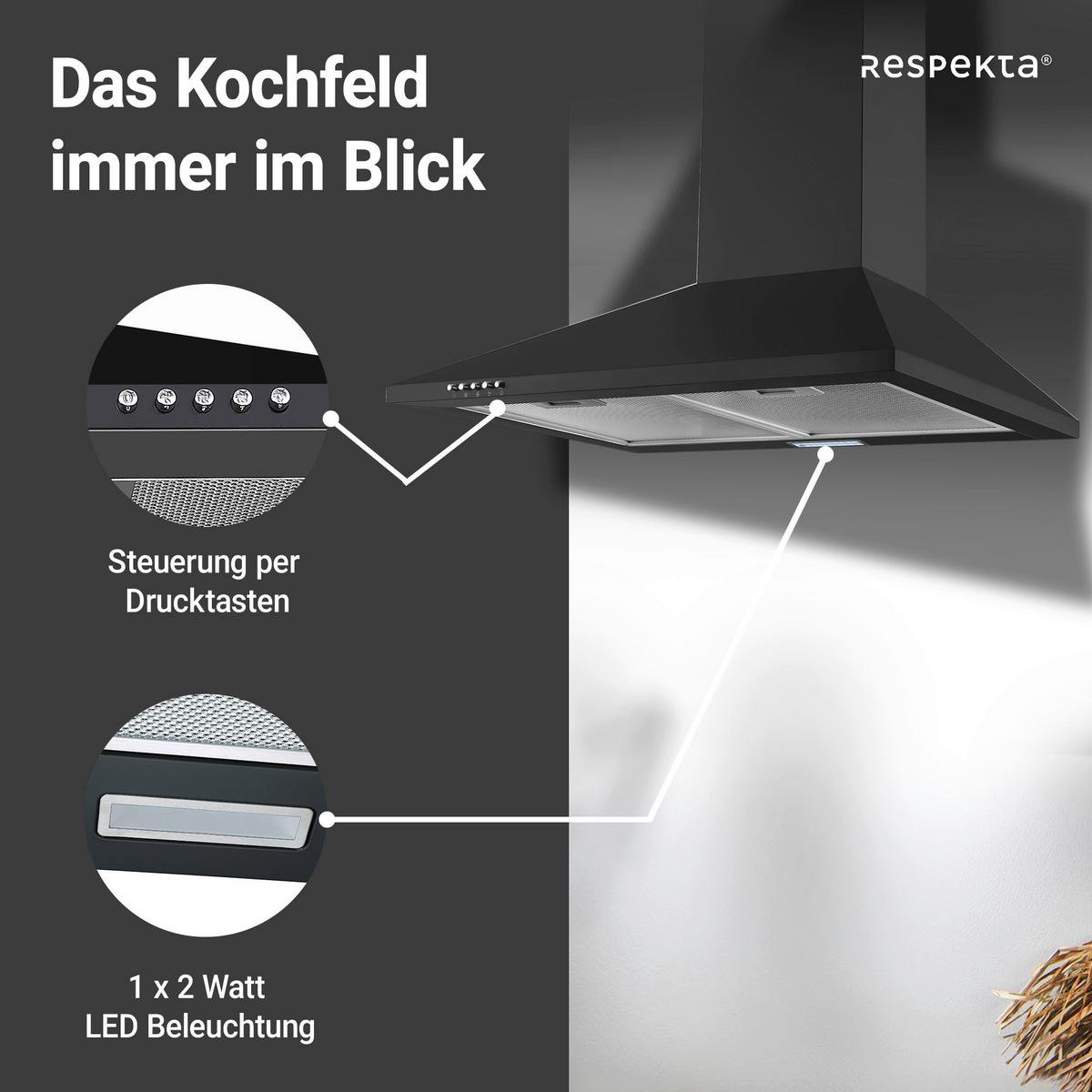 Dunstabzugshaube Karena Schwarz B: 60 Cm, Led - Schwarz, Trend, Metall (60/58-96/47,5cm) - Respekta