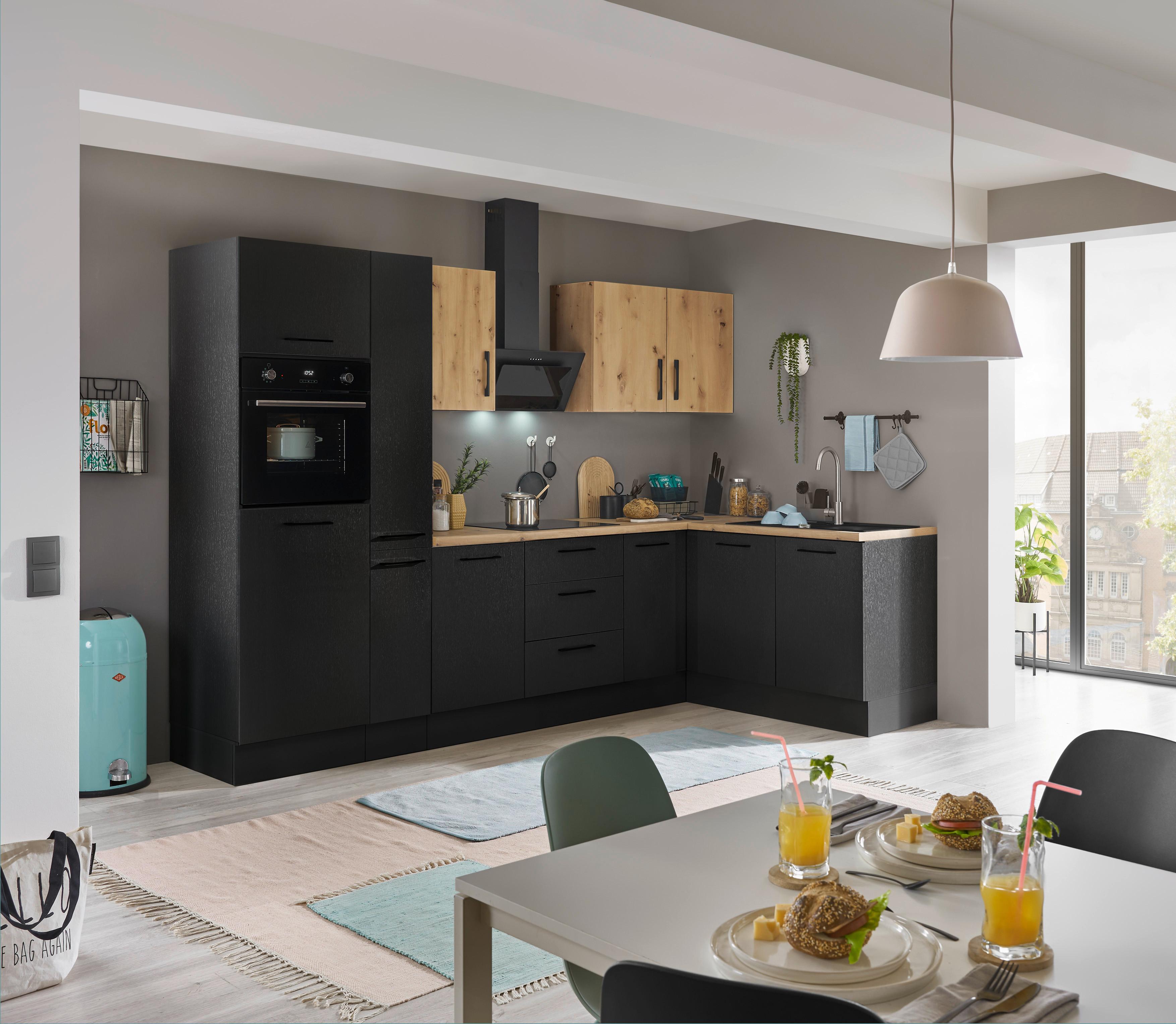 Eckküche Turin Schwarz/eiche Dekor 300x165 Cm - Schwarz/Eiche Artisan, Basics, Holzwerkstoff (300/165cm) - MID.YOU