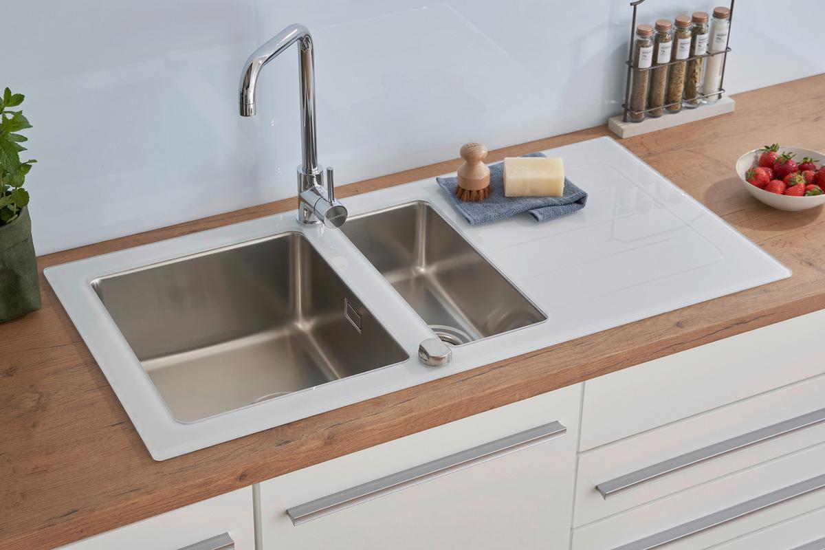 Spüle Respekta Edelstahl Bxt: 100x50 Cm - Weiß, Trend, Glas/Metall (100/21/50cm) - Respekta