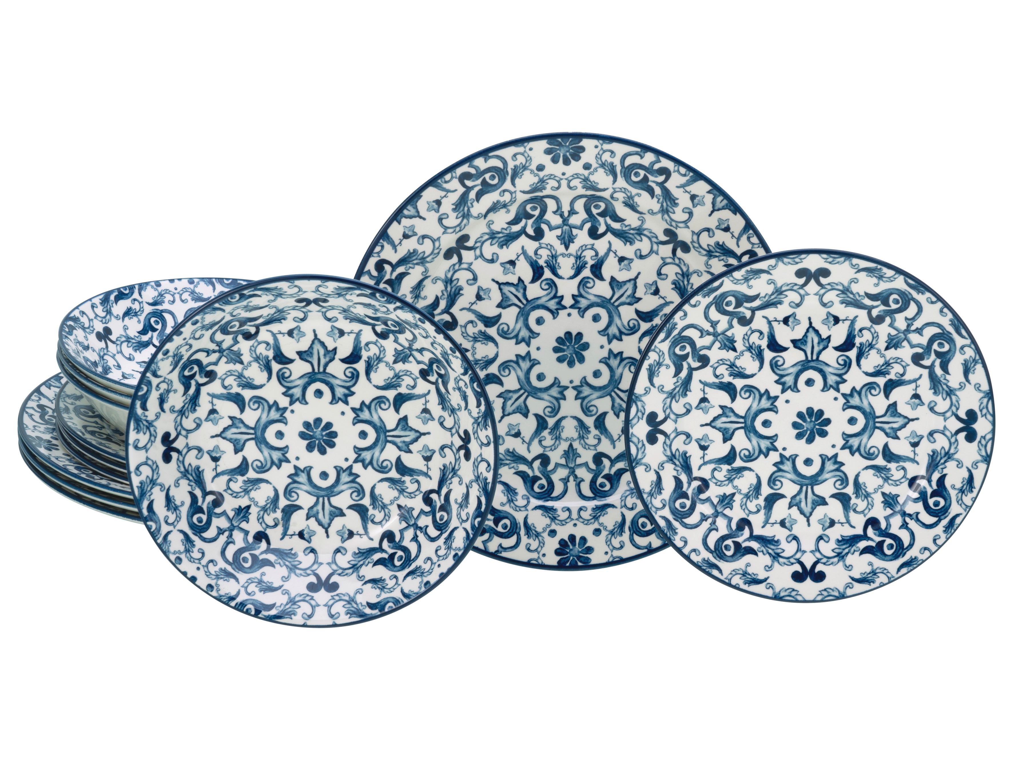 Tafelservice Fresco Blau Blau, Weiß L: 30 cm - Blau/Weiß, Basics, Keramik (30/30/25cm) - Creatable