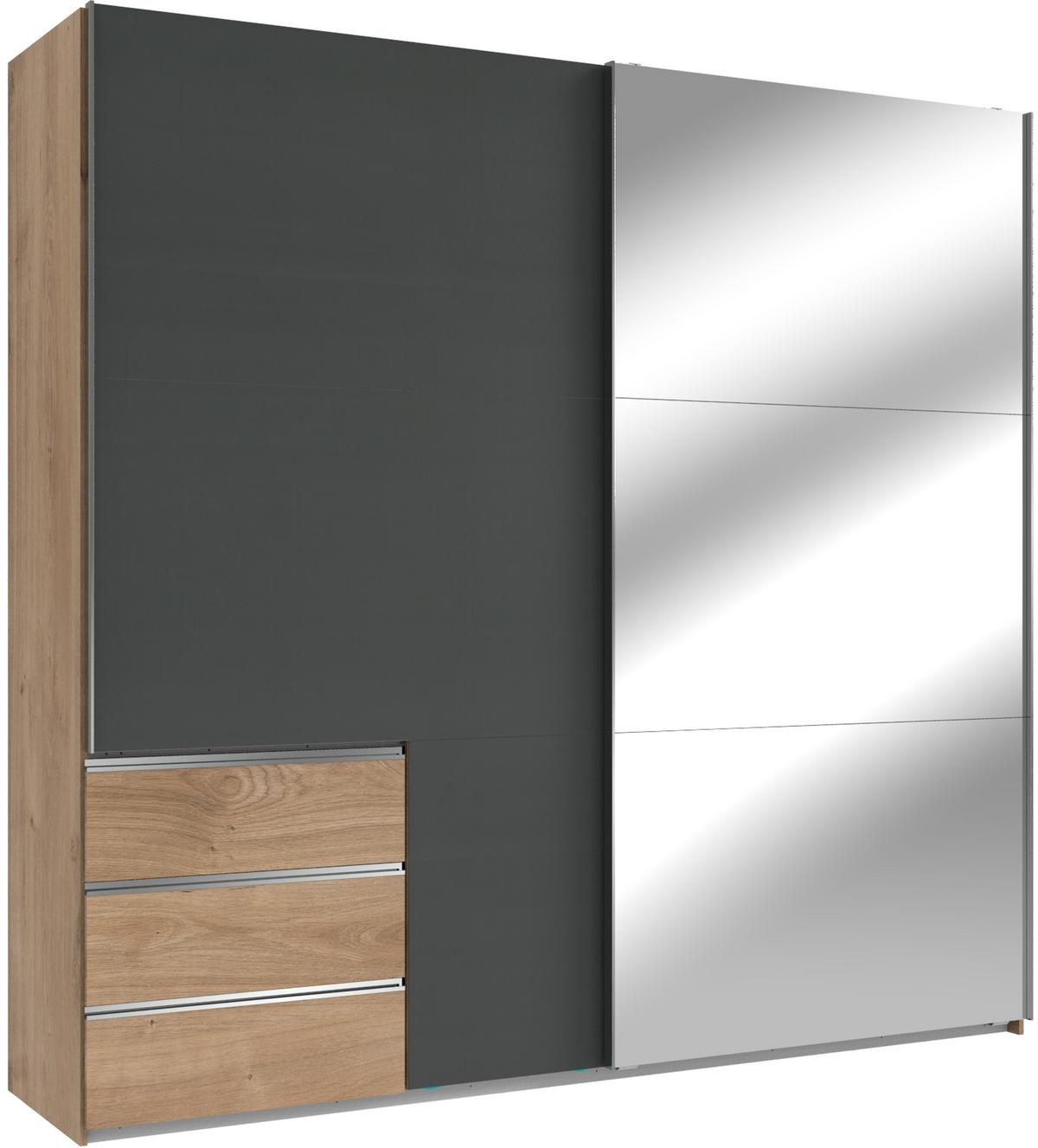 Schwebetürenschrank B: 250 Cm Level, Graphit/eiche Dekor - Eichefarben/Graphitfarben, MODERN, Holzwerkstoff (250/236/65cm) - MID.YOU