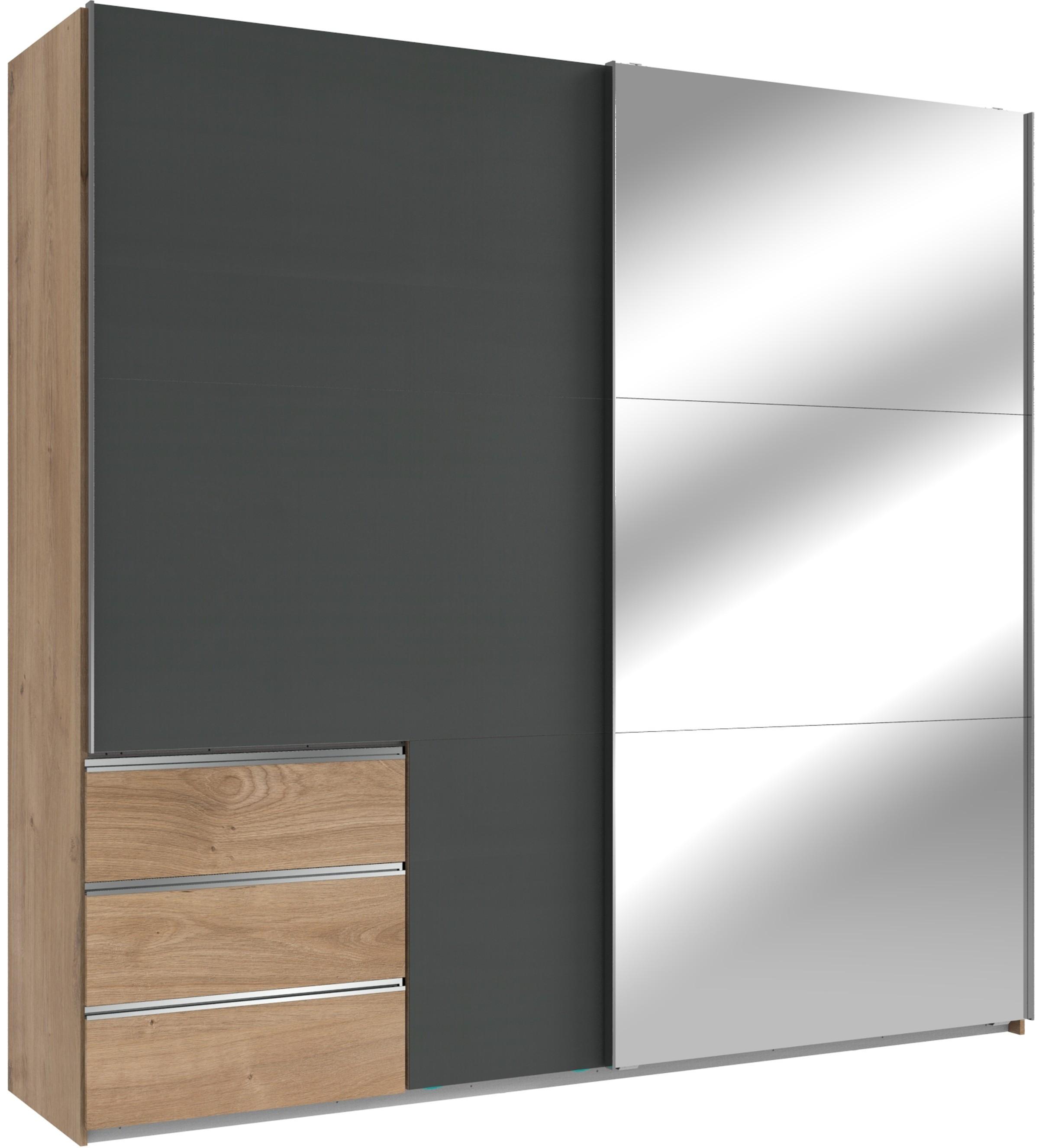 Schwebetürenschrank m. Spiegel 250cm Level, Graphit/Eiche